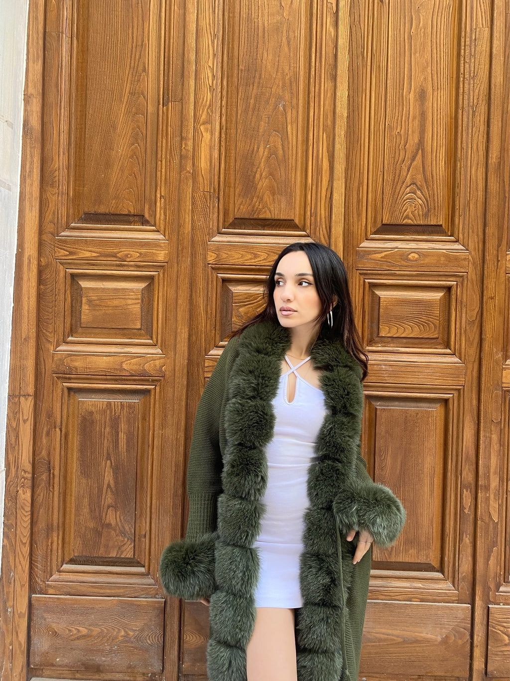 Women Knitted Fox Fur - Women Fur  ( Dark Green )