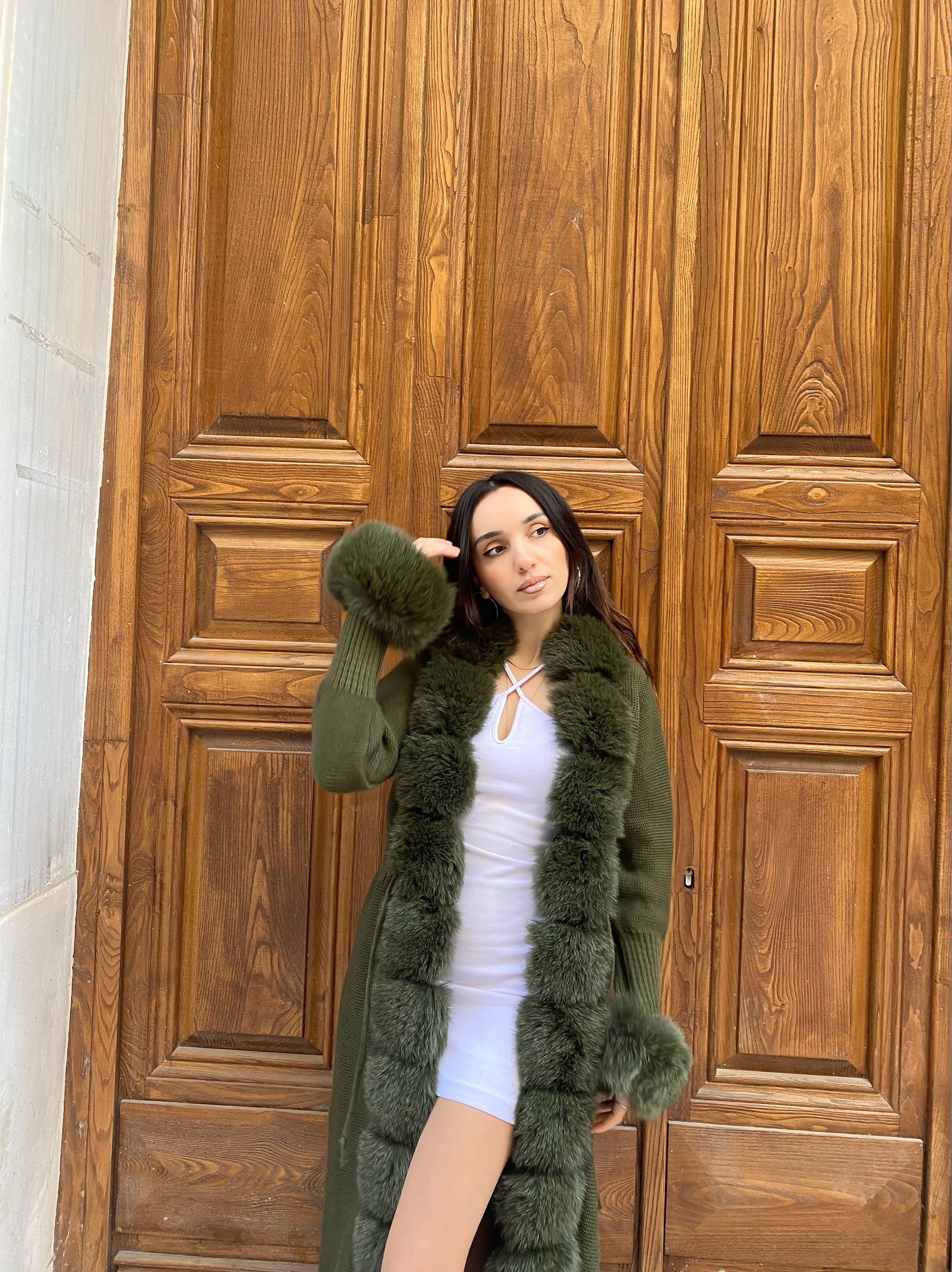 Women Knitted Fox Fur - Women Fur  ( Dark Green )