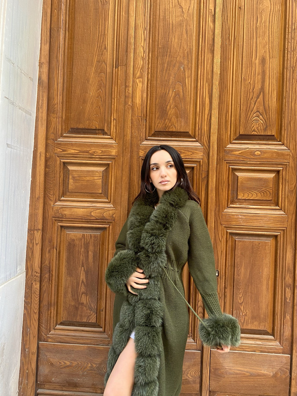 Women Knitted Fox Fur - Women Fur  ( Dark Green )