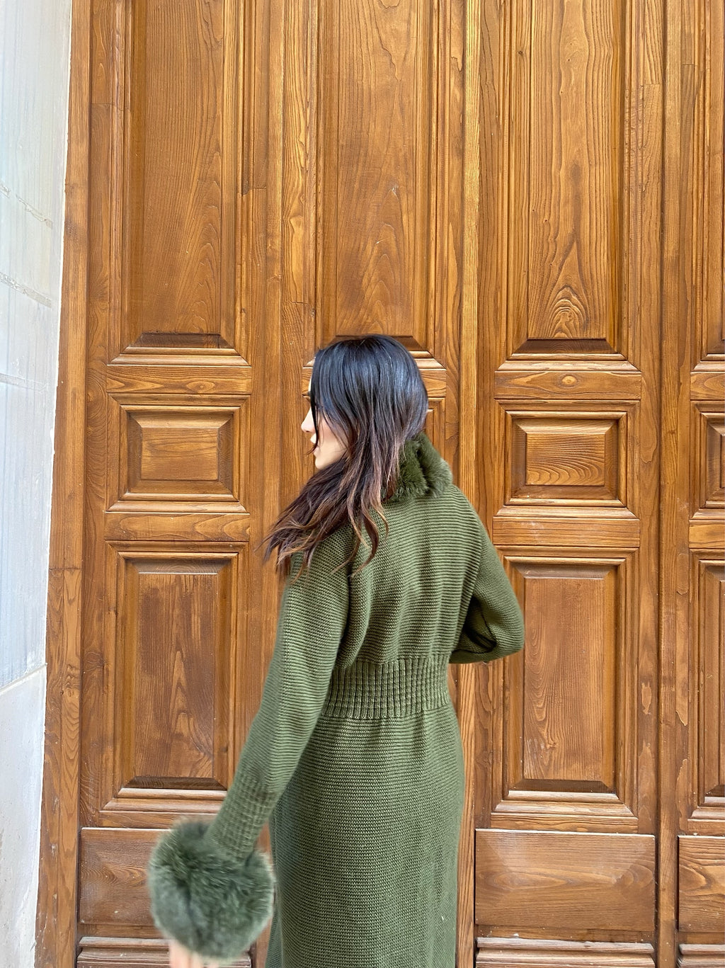 Women Knitted Fox Fur - Women Fur  ( Dark Green )