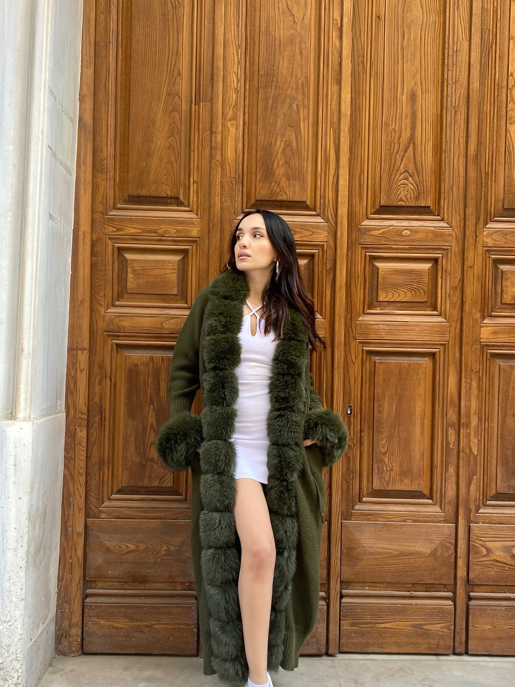 Women Knitted Fox Fur - Women Fur  ( Dark Green )
