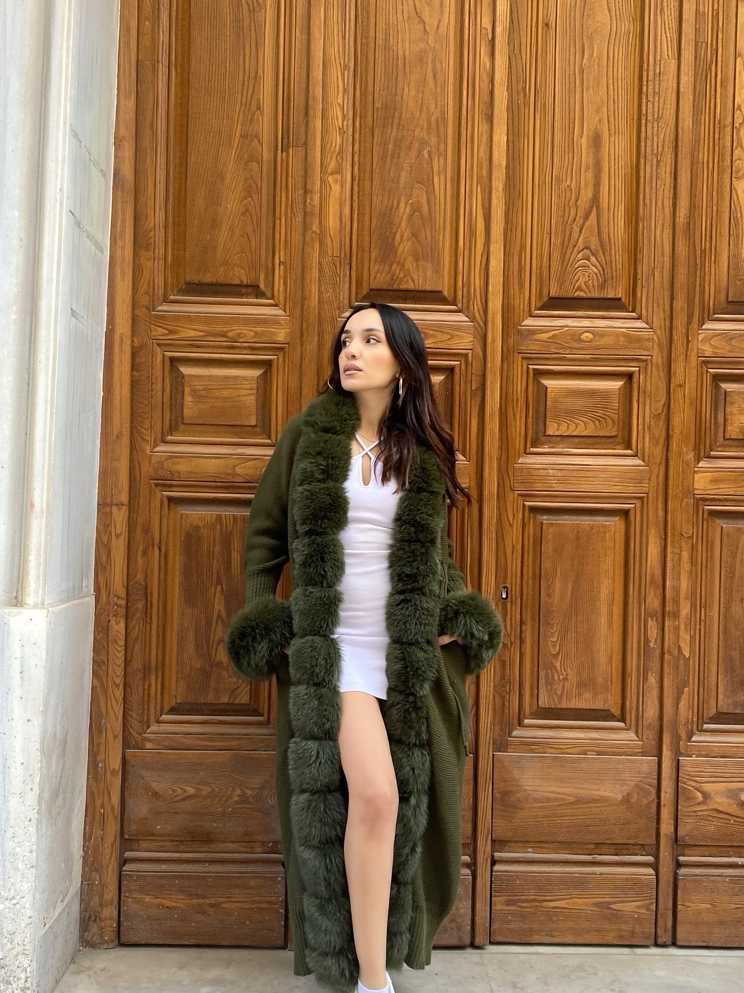 Women Knitted Fox Fur - Women Fur  ( Dark Green )
