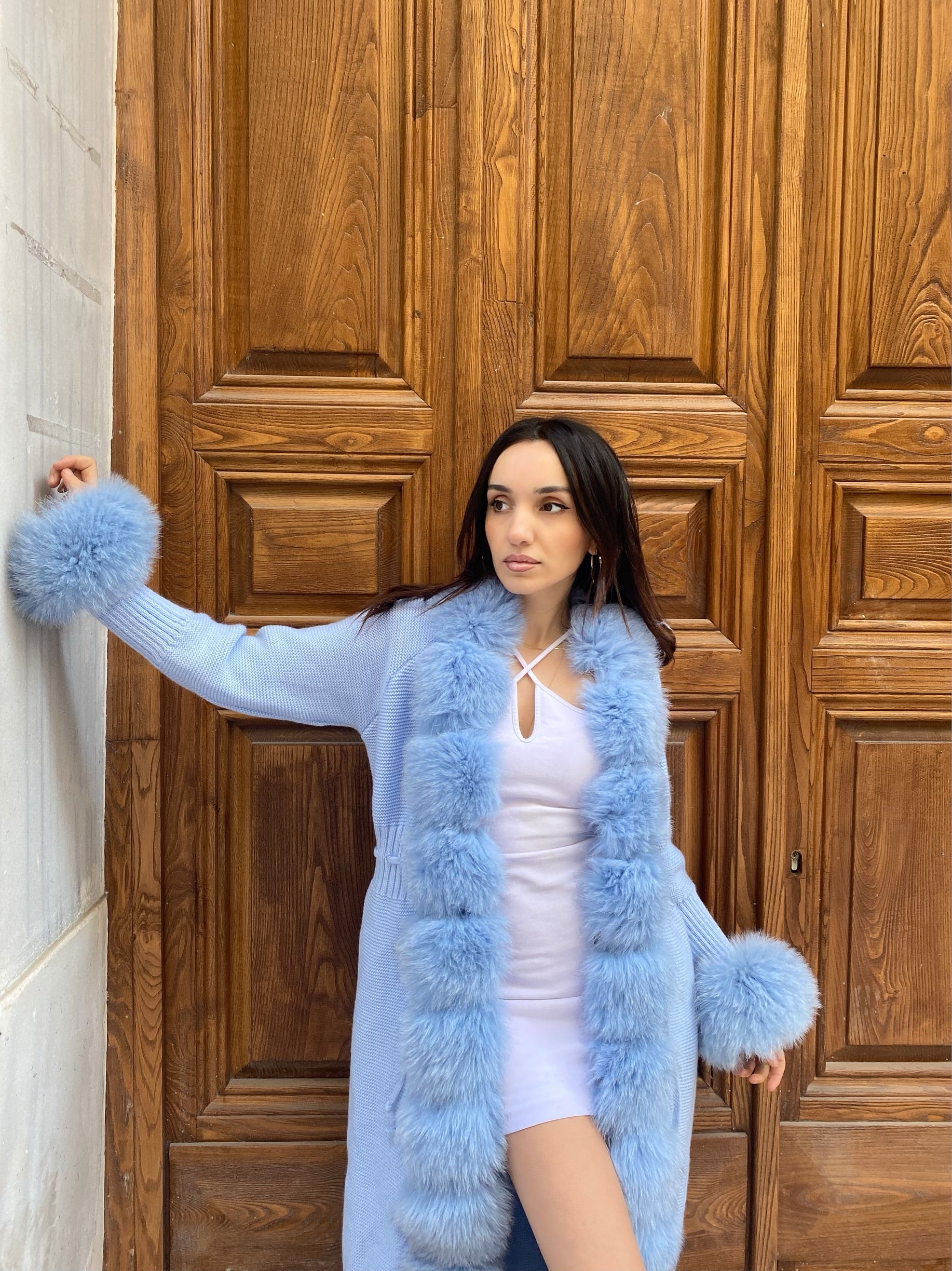 Women Knitted Fox Fur - Women Fur  ( Blue)