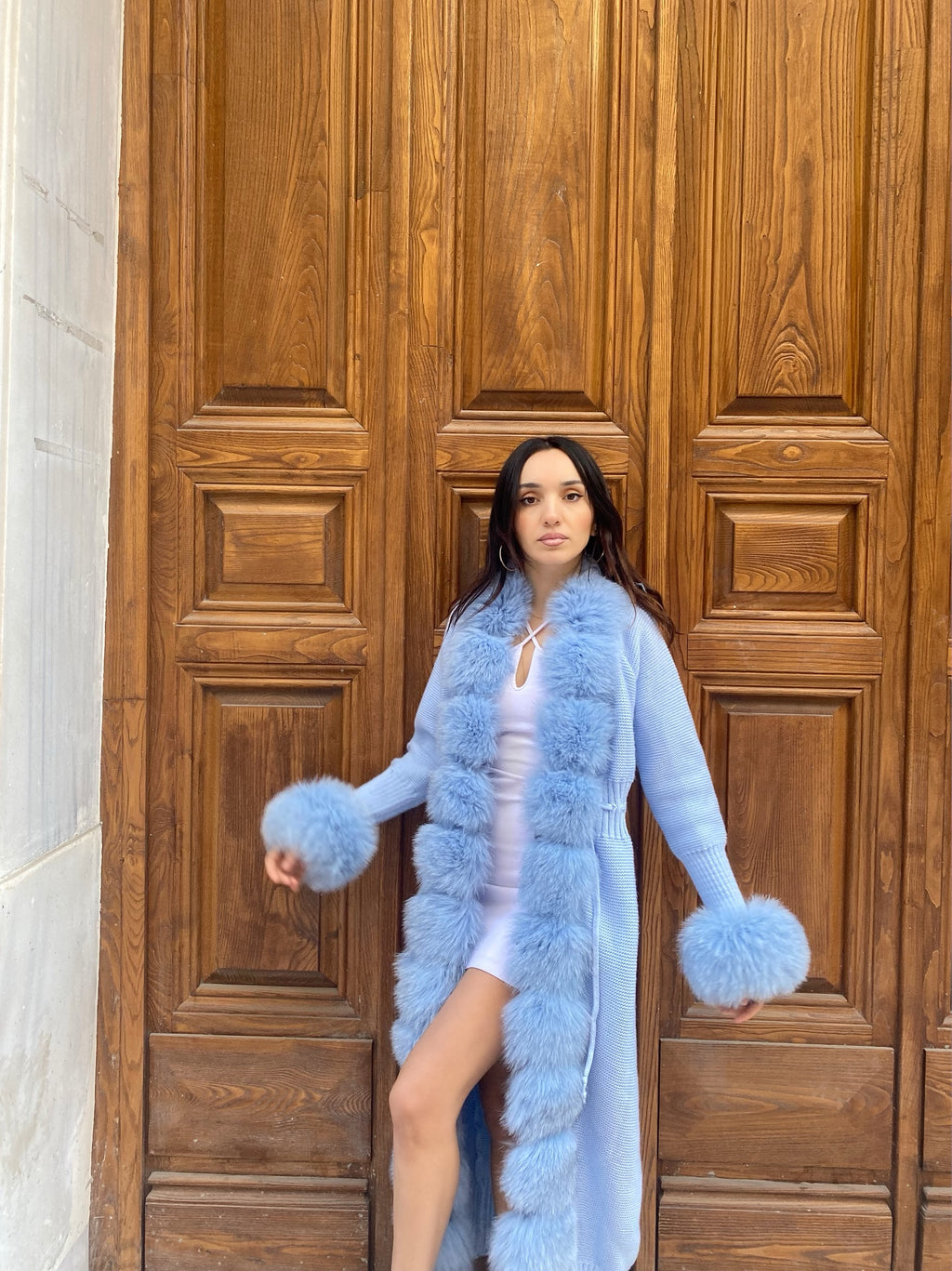 Women Knitted Fox Fur - Women Fur  ( Blue)