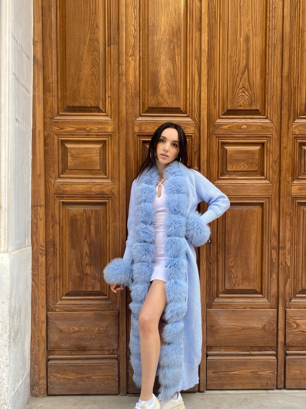 Women Knitted Fox Fur - Women Fur  ( Blue)
