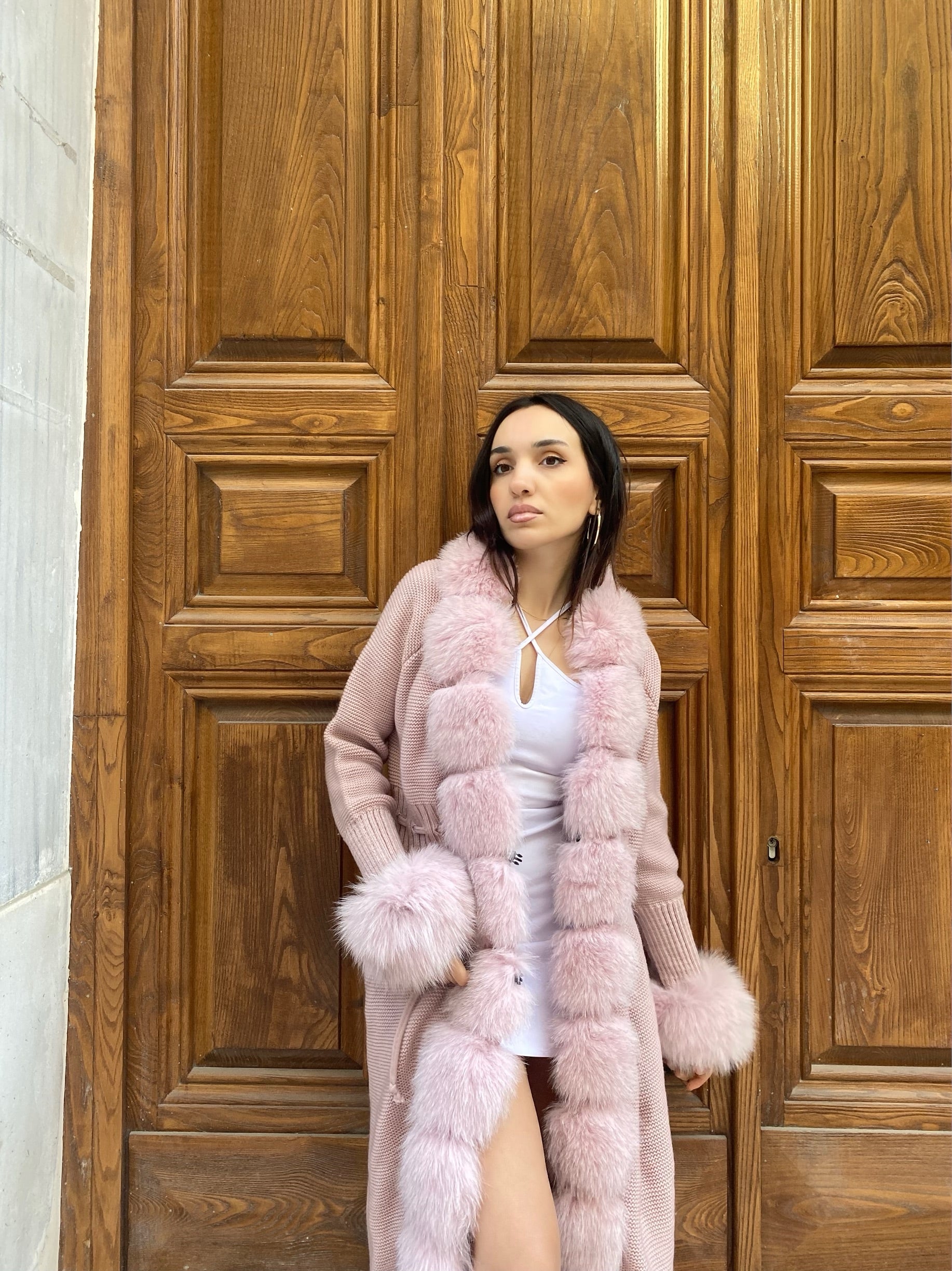 Women Knitted Fox Fur - Women Fur - ( Rose Pink)