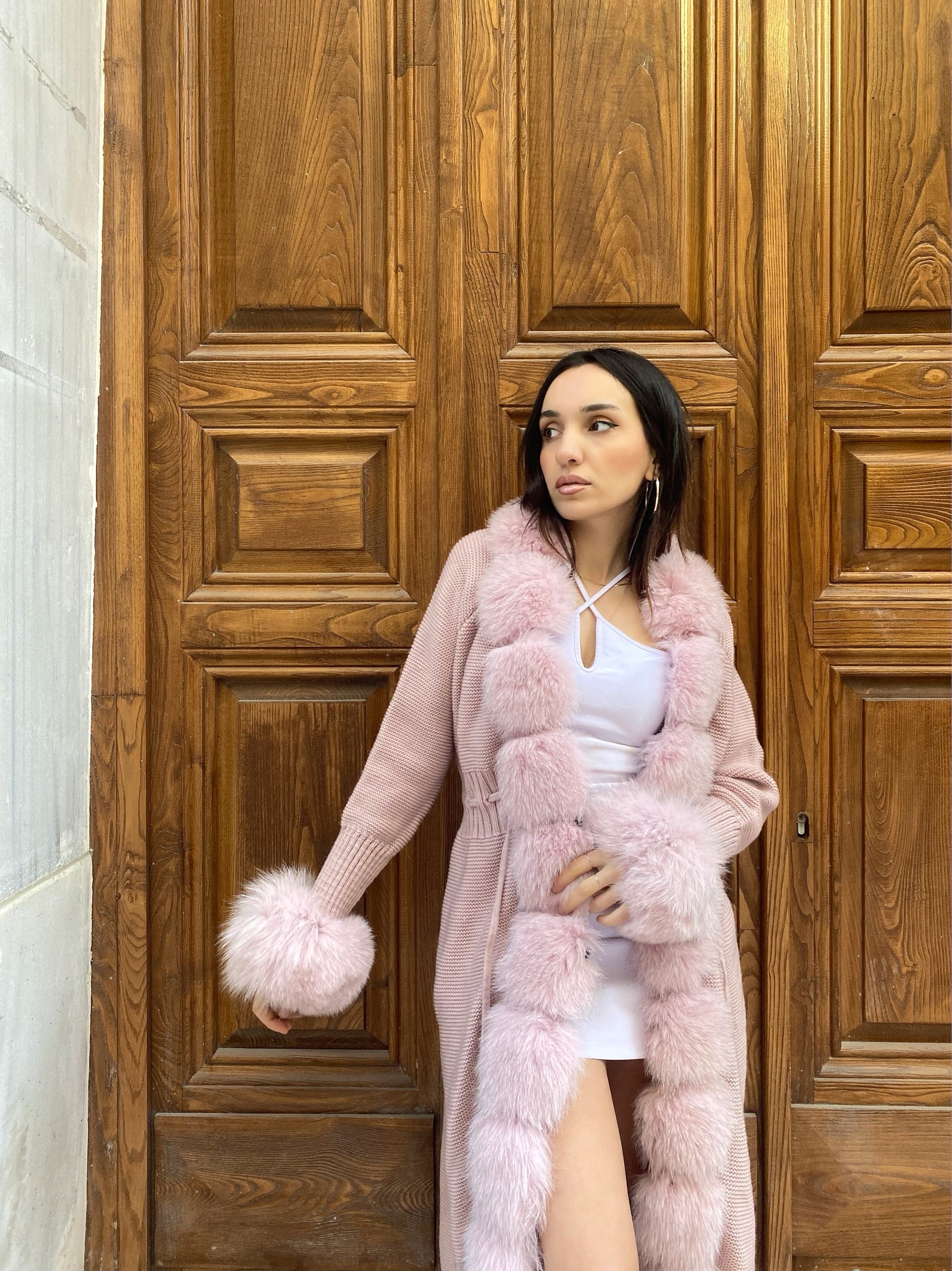 Women Knitted Fox Fur - Women Fur - ( Rose Pink)