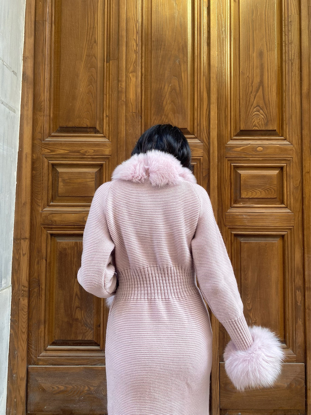 Women Knitted Fox Fur - Women Fur - ( Rose Pink)