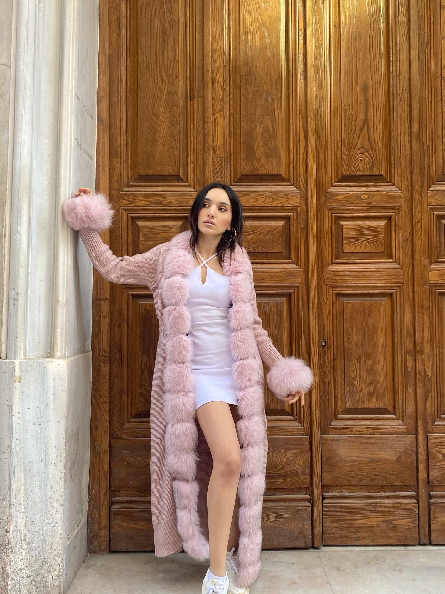 Women Knitted Fox Fur - Women Fur - ( Rose Pink)