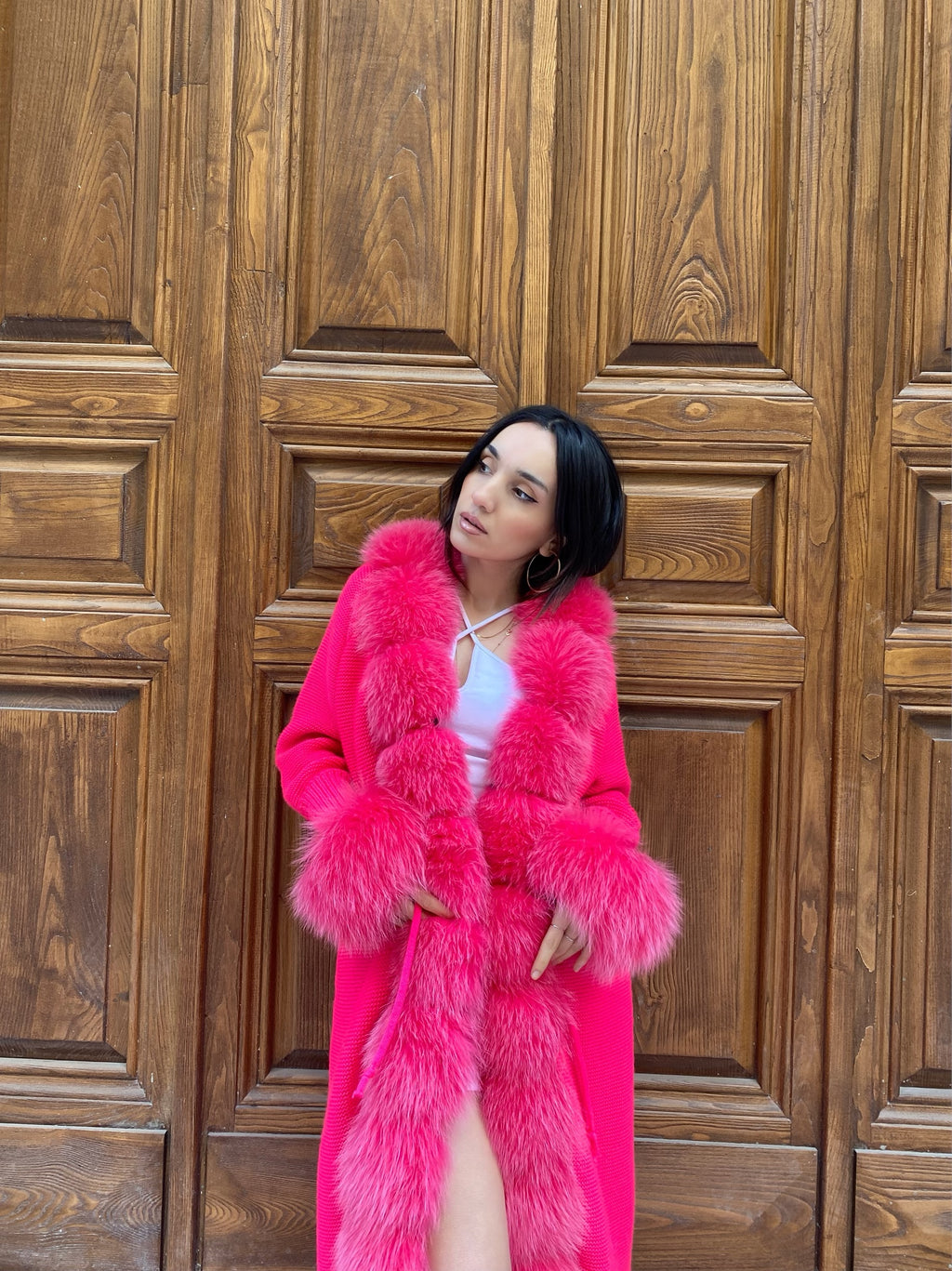 Women Knitted Fox Fur - Women Fur ( Pink )