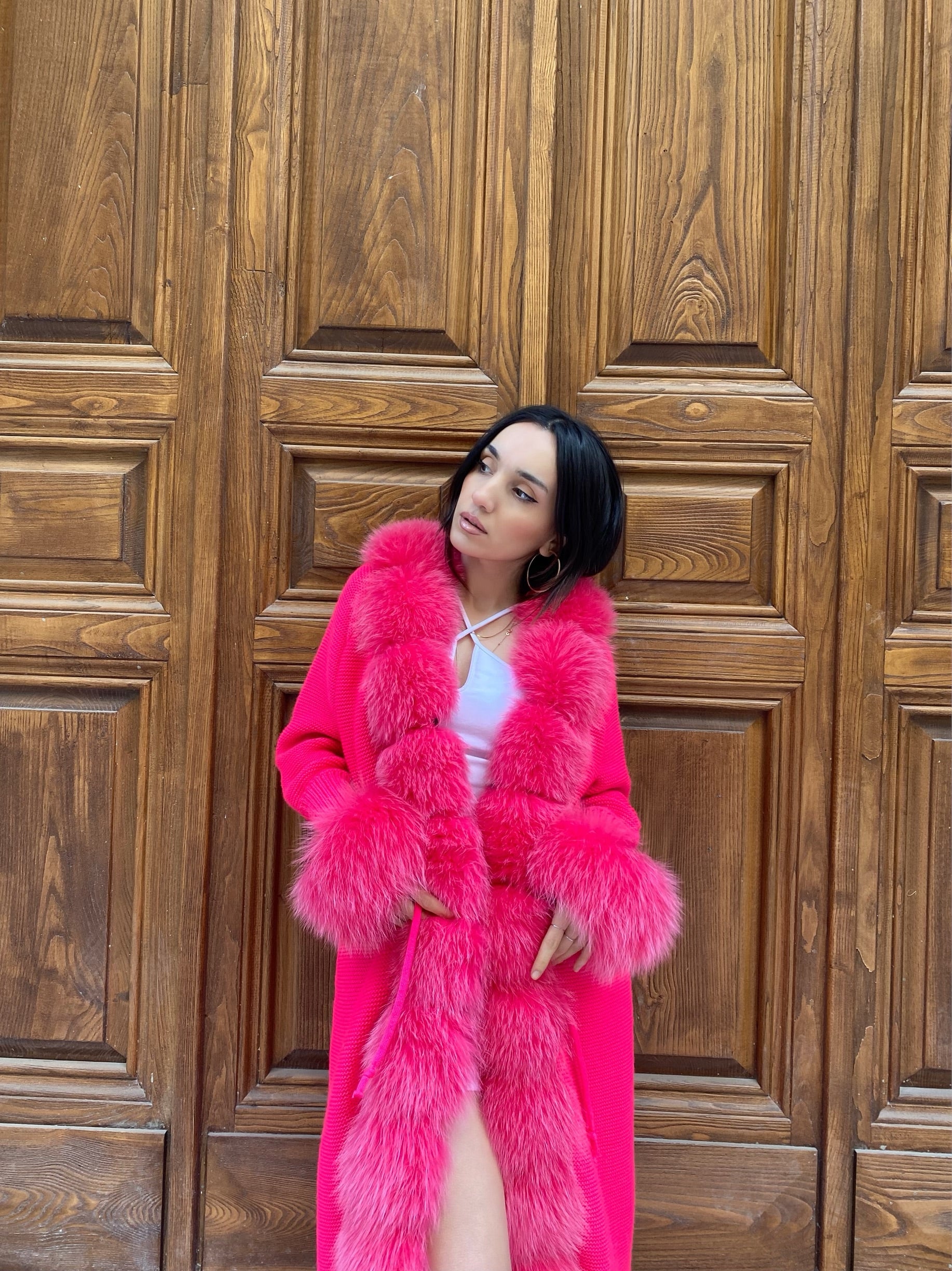 Women Knitted Fox Fur - Women Fur ( Pink )