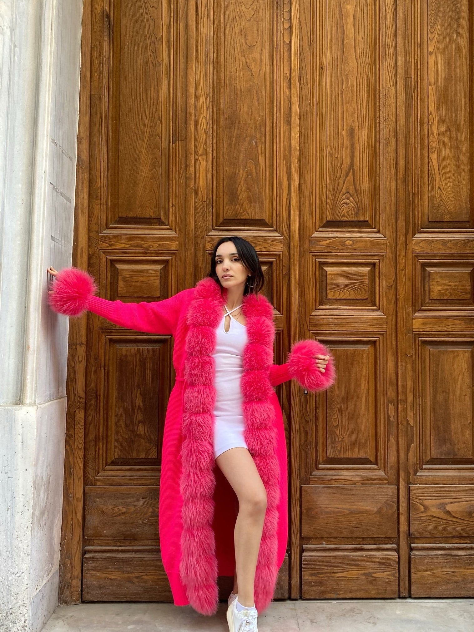 Women Knitted Fox Fur - Women Fur ( Pink )