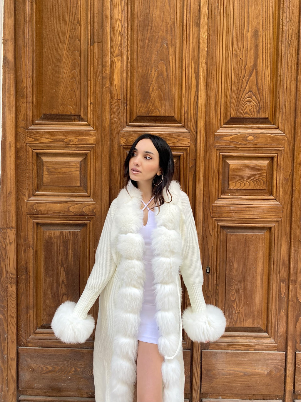 Women Knitted Fox Fur - Women Fur ( White )