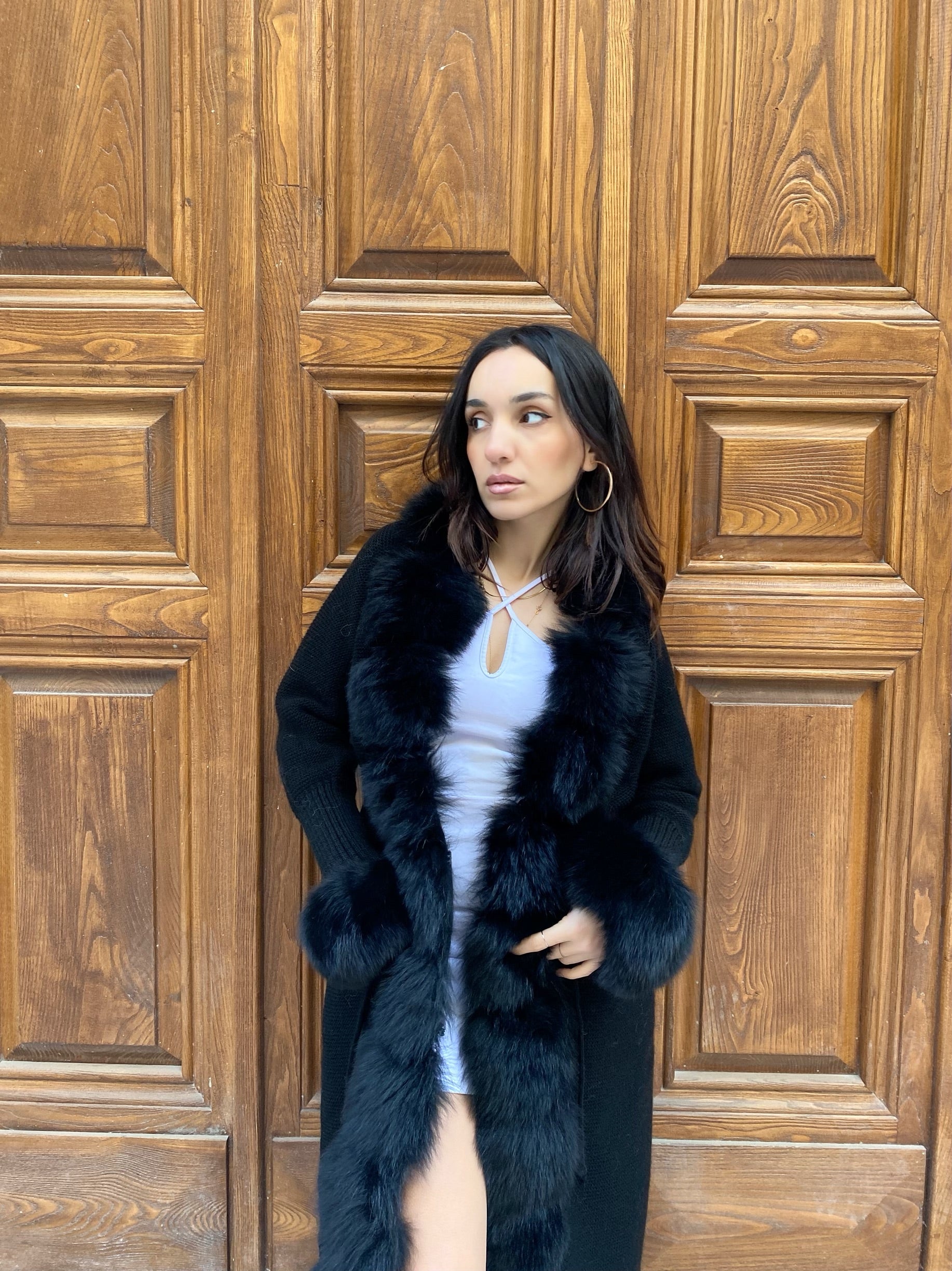 Women Knitted Fox Fur - Women Fur ( Black )