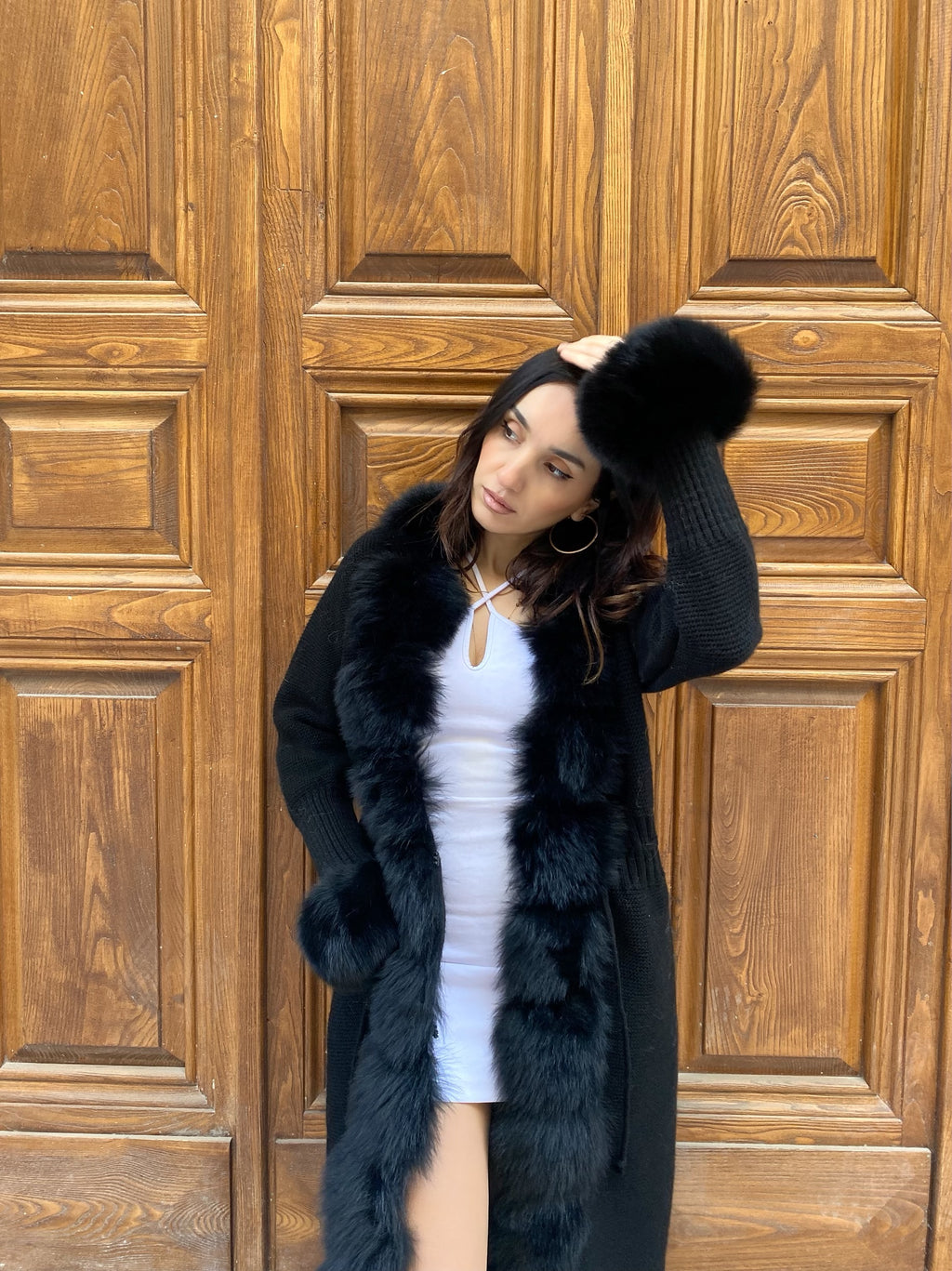 Women Knitted Fox Fur - Women Fur ( Black )
