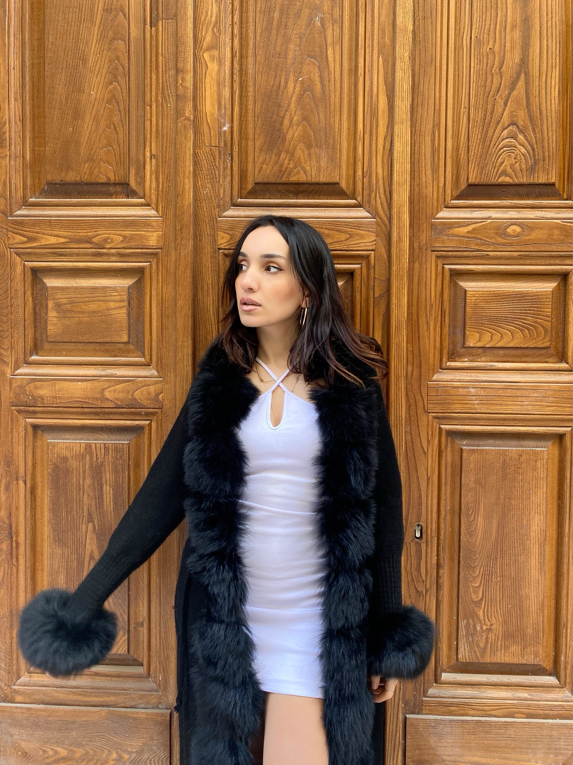 Women Knitted Fox Fur - Women Fur ( Black )