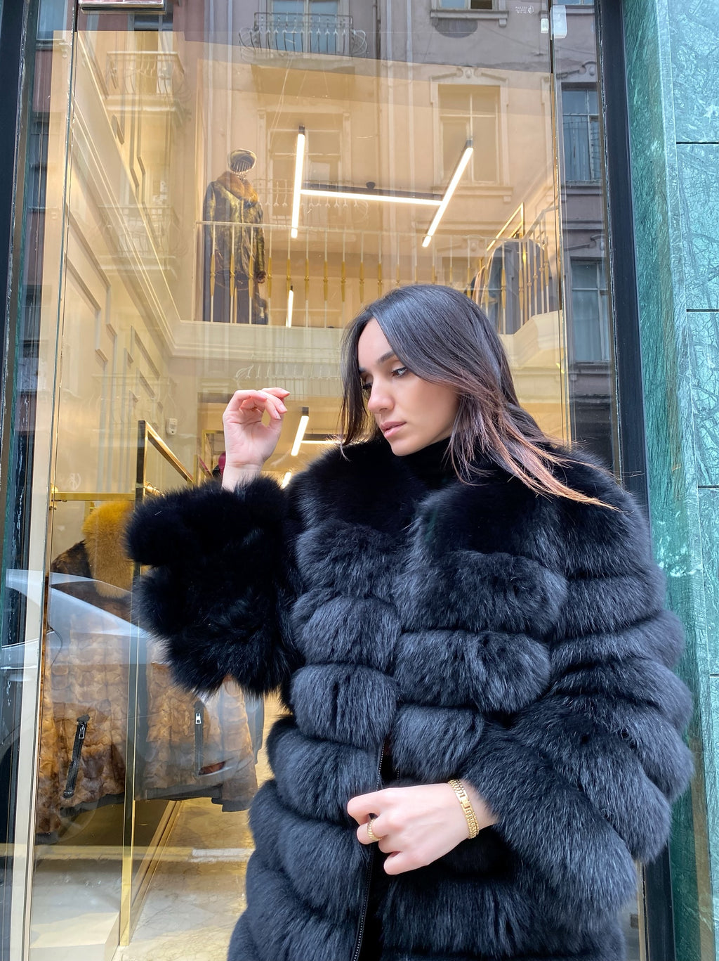 Transformer Women Fox Fur Jacket Short ( Black )