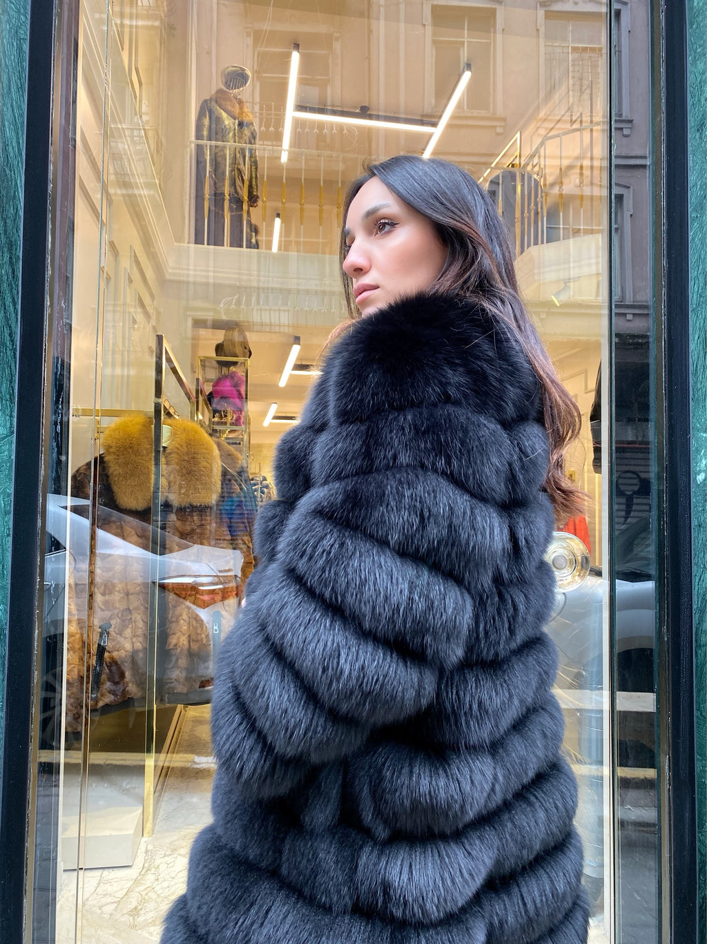 Transformer Women Fox Fur Jacket Short ( Black )
