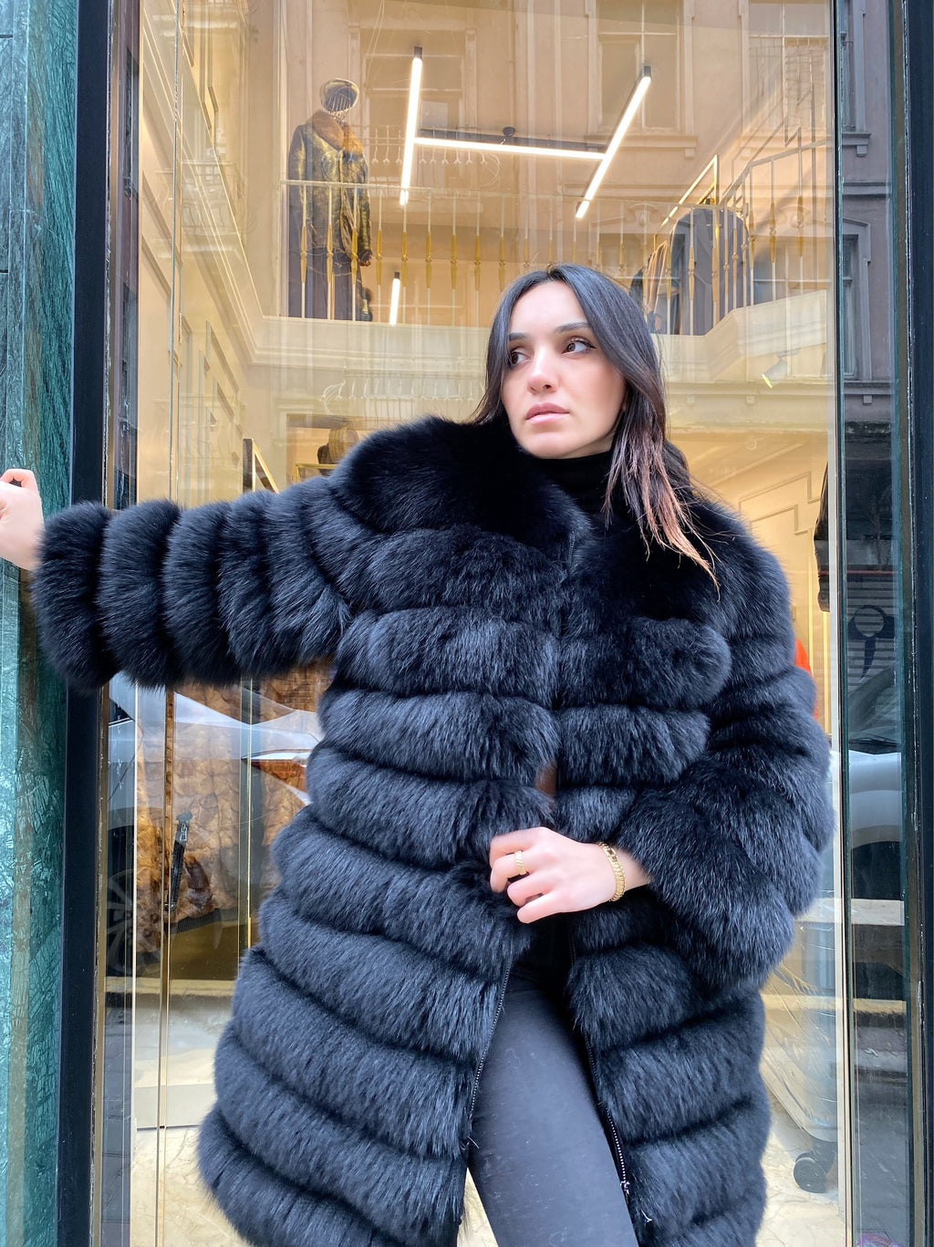 Transformer Women Fox Fur Jacket Short ( Black )