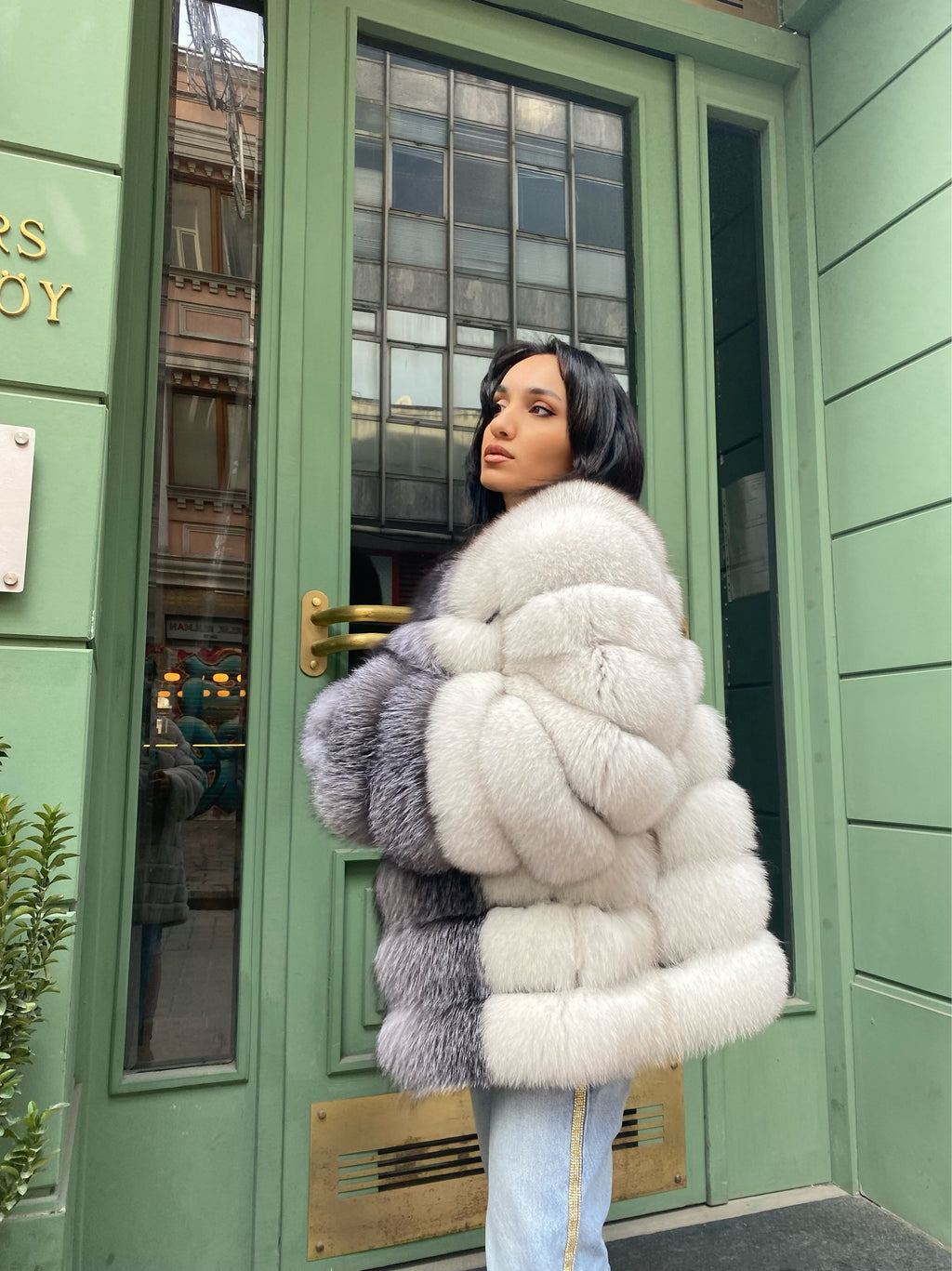 Transformer Women Natural  Fox Fur Jacket Short ( Gray And White )