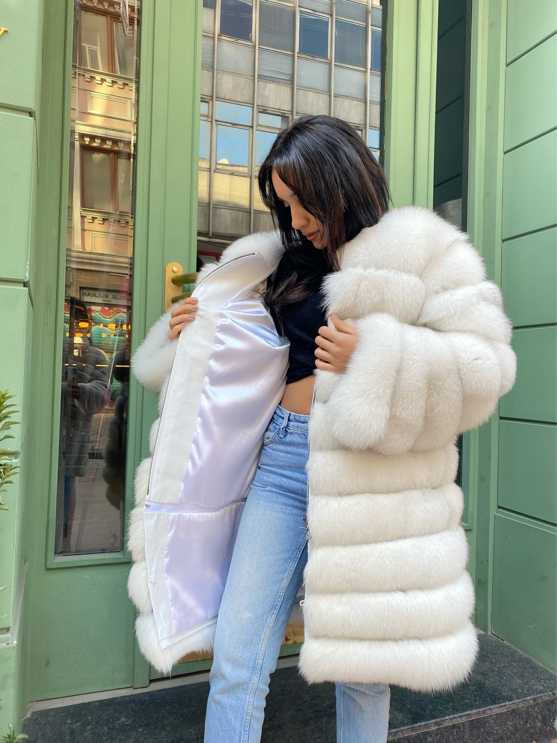 Transformer Women Natural Frost  Fox Fur Jacket Short (  White )