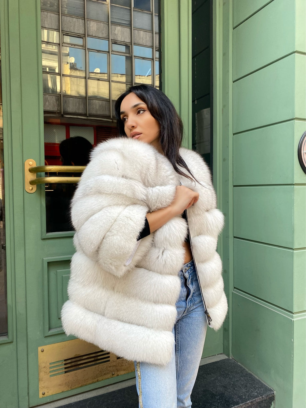Transformer Women Natural Frost  Fox Fur Jacket Short (  White )