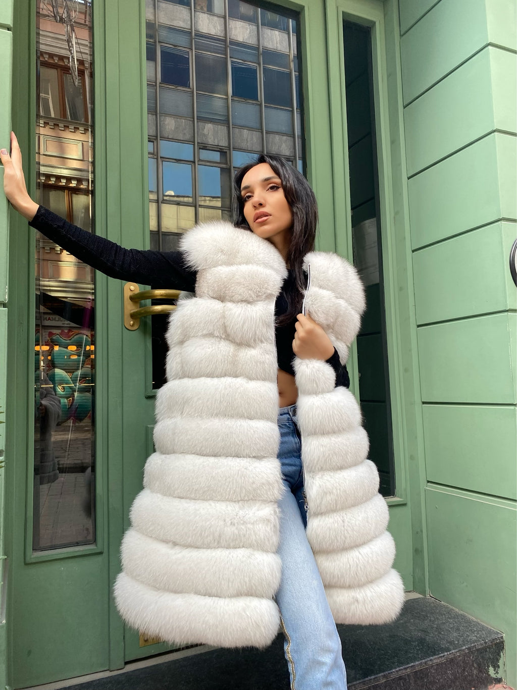 Transformer Women Natural Frost  Fox Fur Jacket Short (  White )