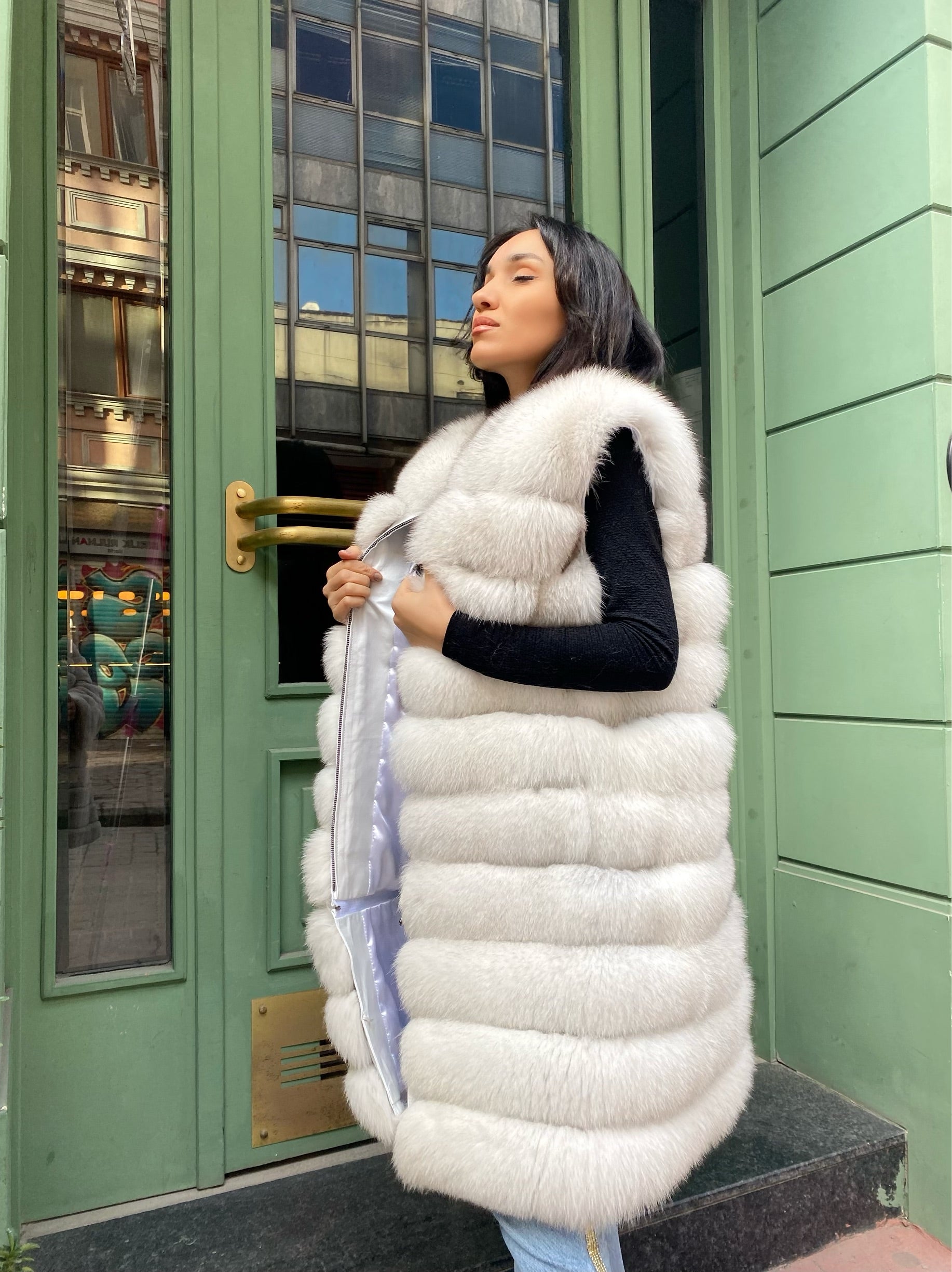 Transformer Women Natural Frost  Fox Fur Jacket Short (  White )