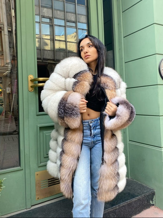 Transformer Women Natural Frost  Fox Fur Jacket Short (  White And Natural Frost  )
