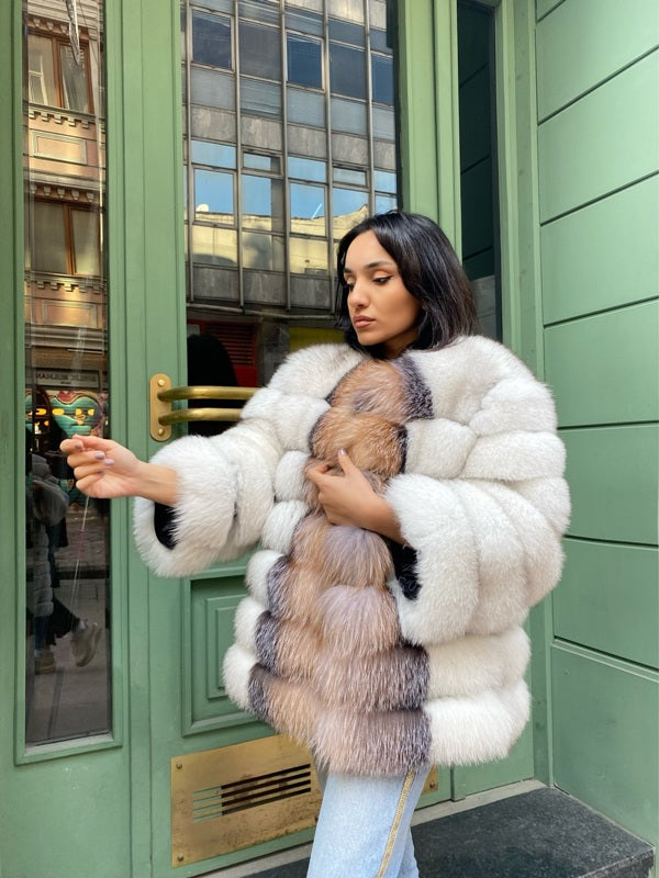 Transformer Women Natural Frost  Fox Fur Jacket Short (  White And Natural Frost  )