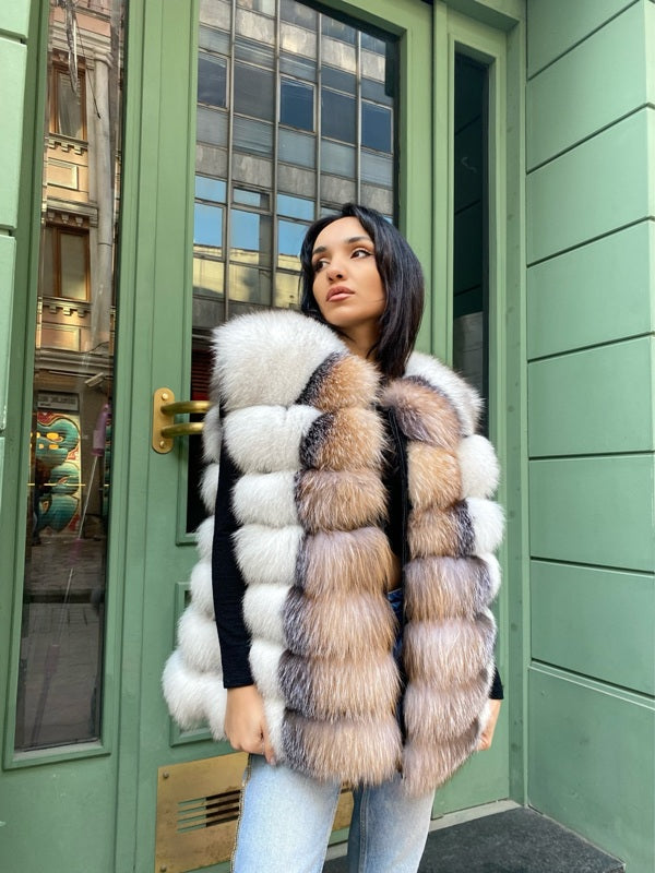 Transformer Women Natural Frost  Fox Fur Jacket Short (  White And Natural Frost  )