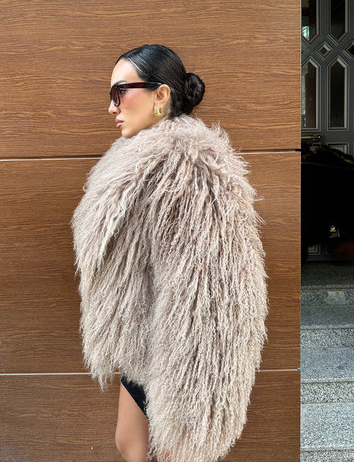 Beige Real Tibetan Lamb Fur