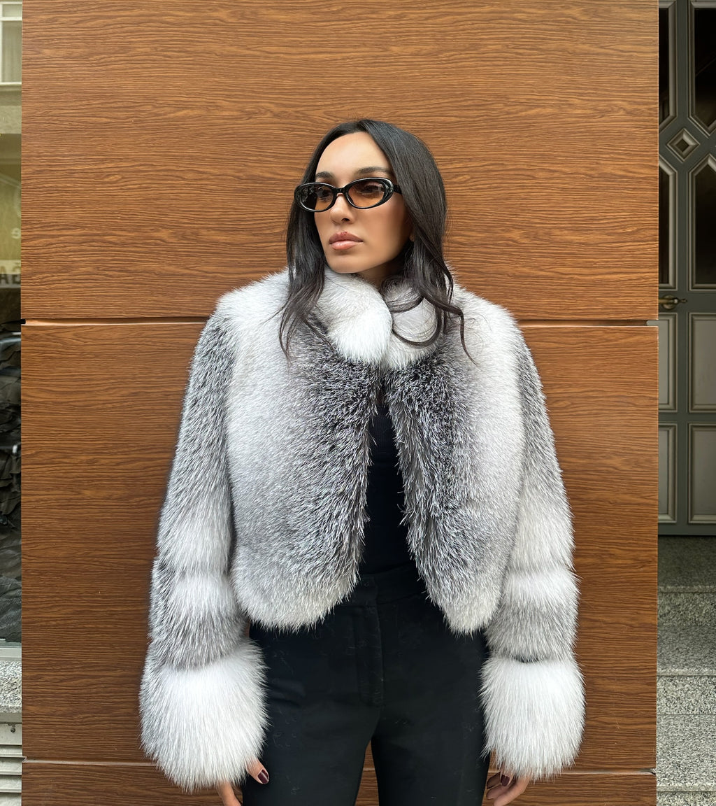Premium Quality Frost  White Fox Fur Jacket