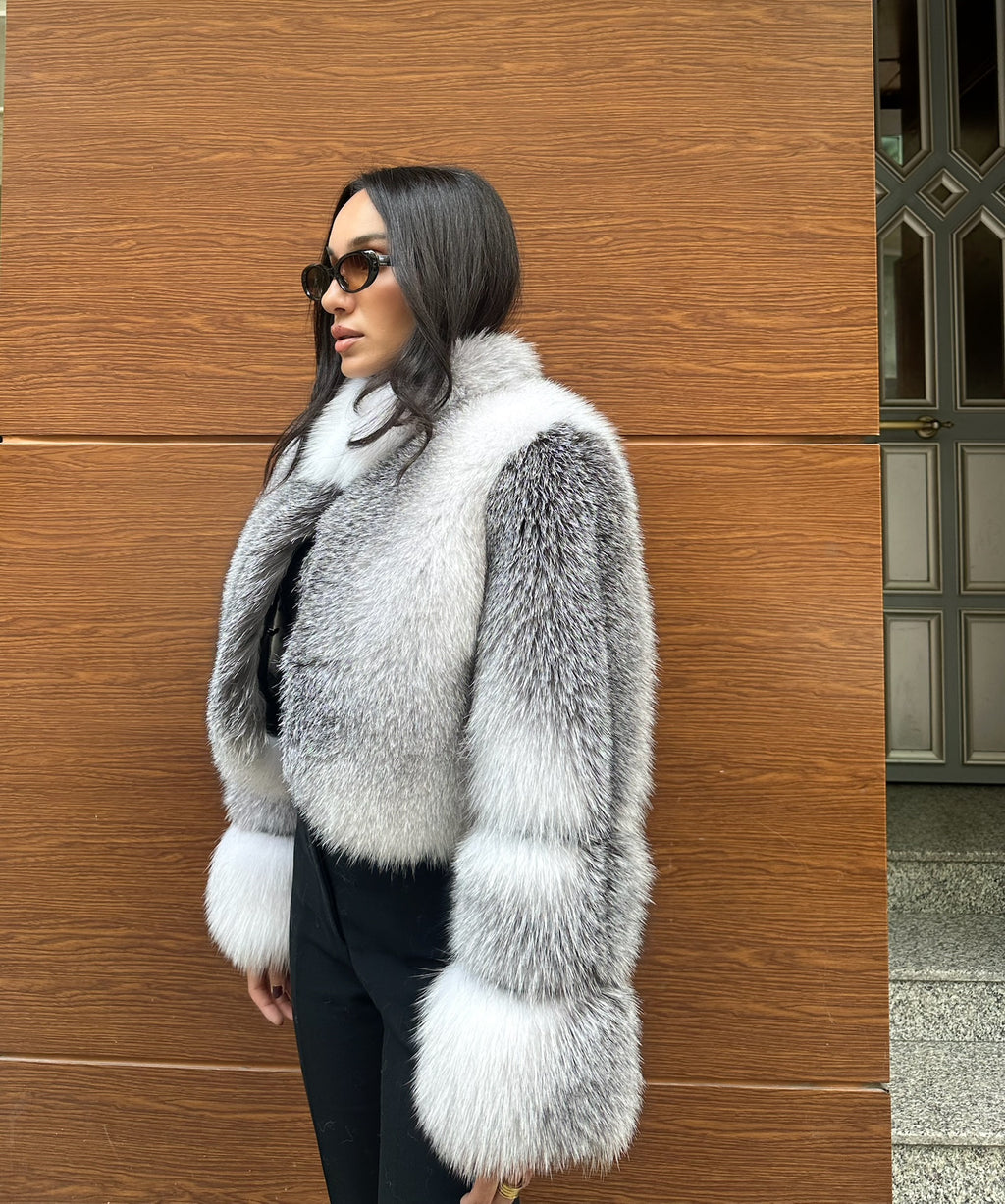 Premium Quality Frost  White Fox Fur Jacket