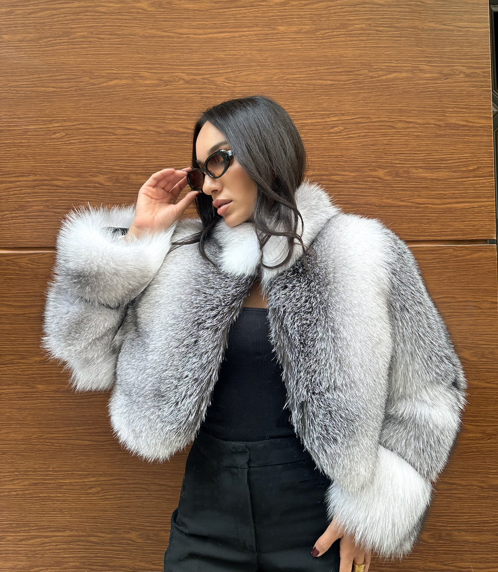 Premium Quality Frost  White Fox Fur Jacket