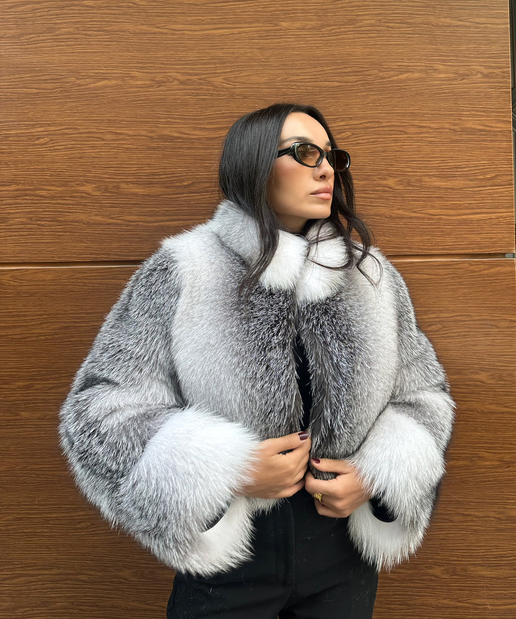 Premium Quality Frost  White Fox Fur Jacket