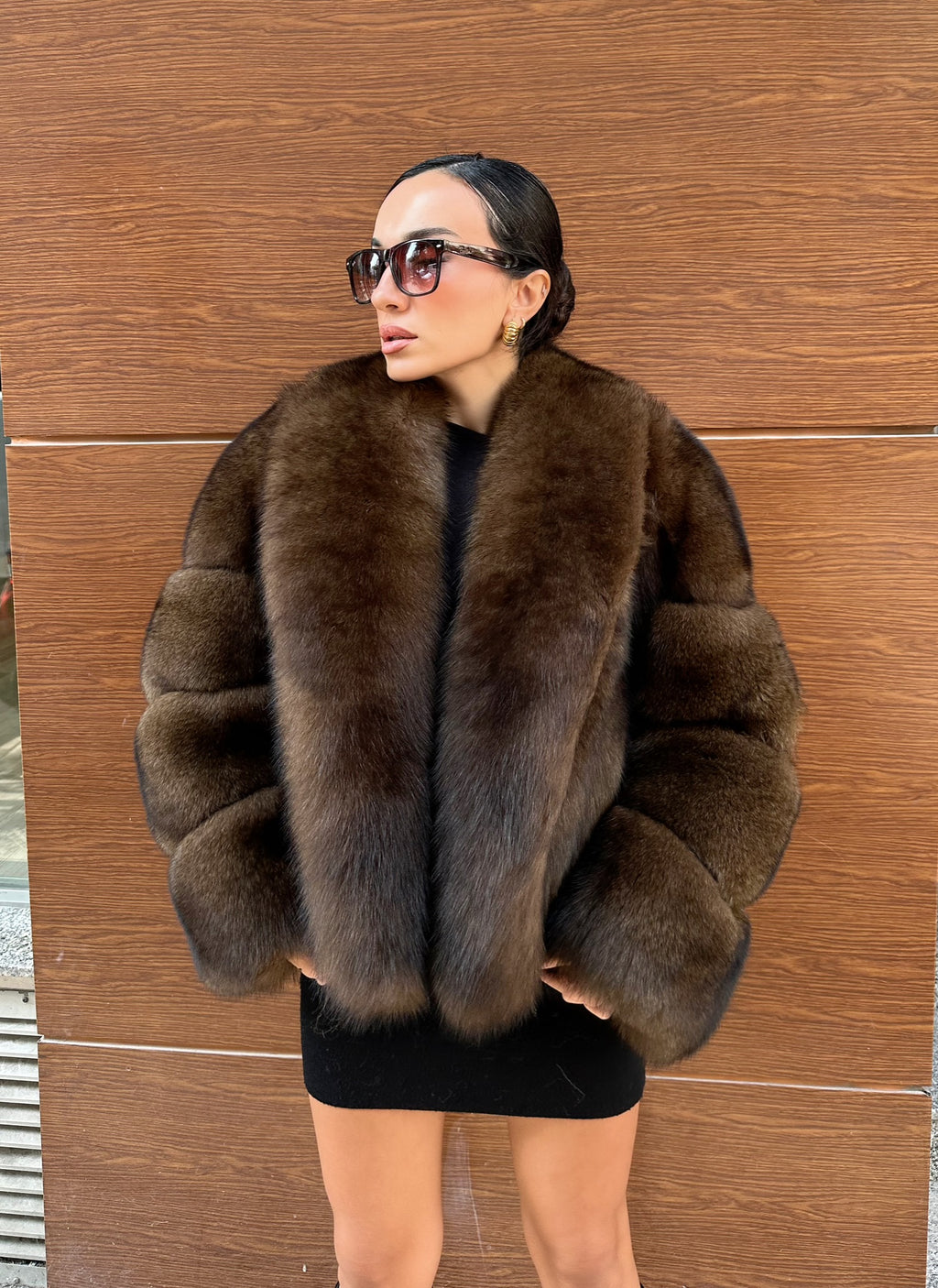 Brown Color  Premium Quality Fox Fur Jacket
