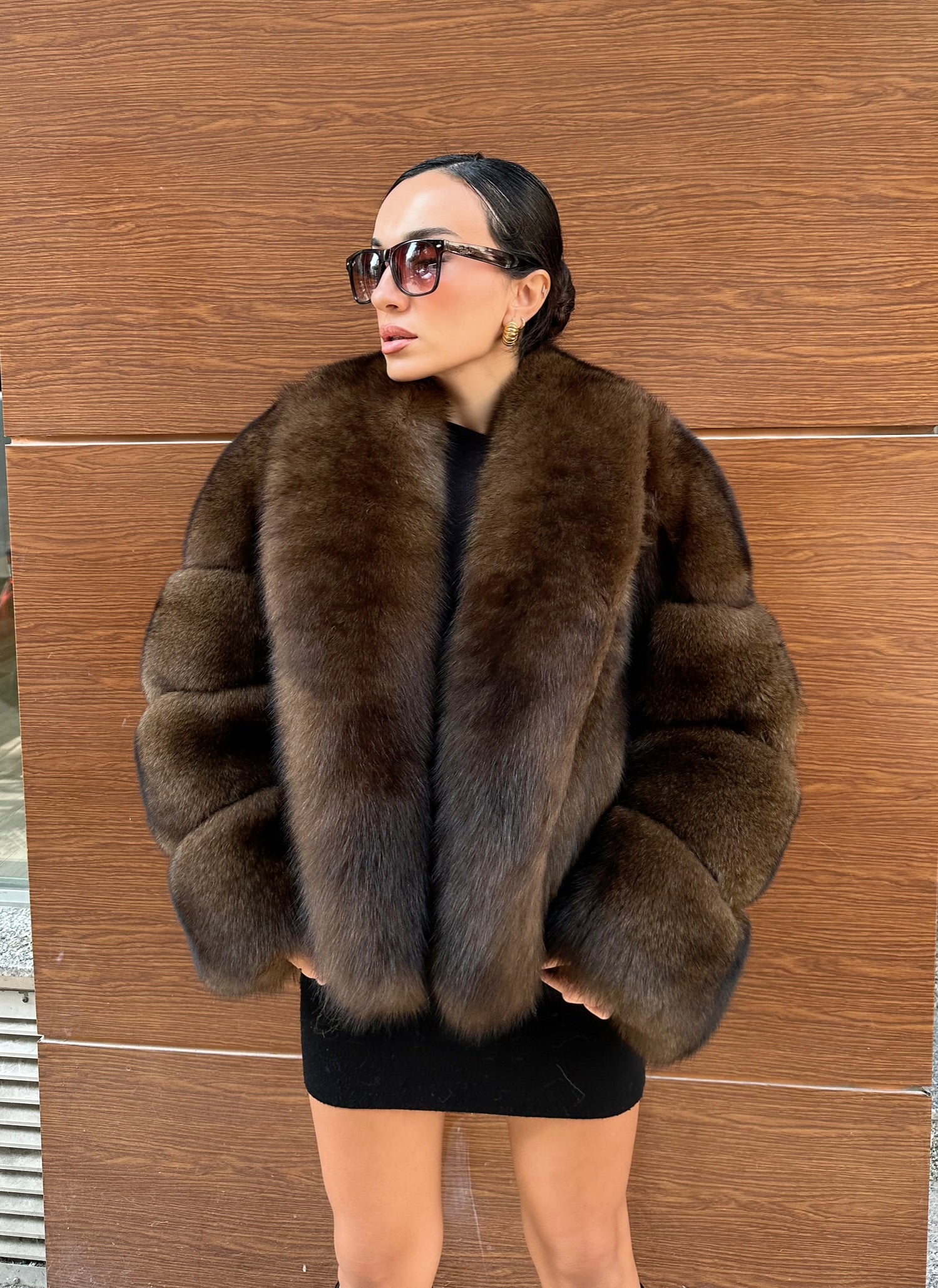 Brown Color  Premium Quality Fox Fur Jacket