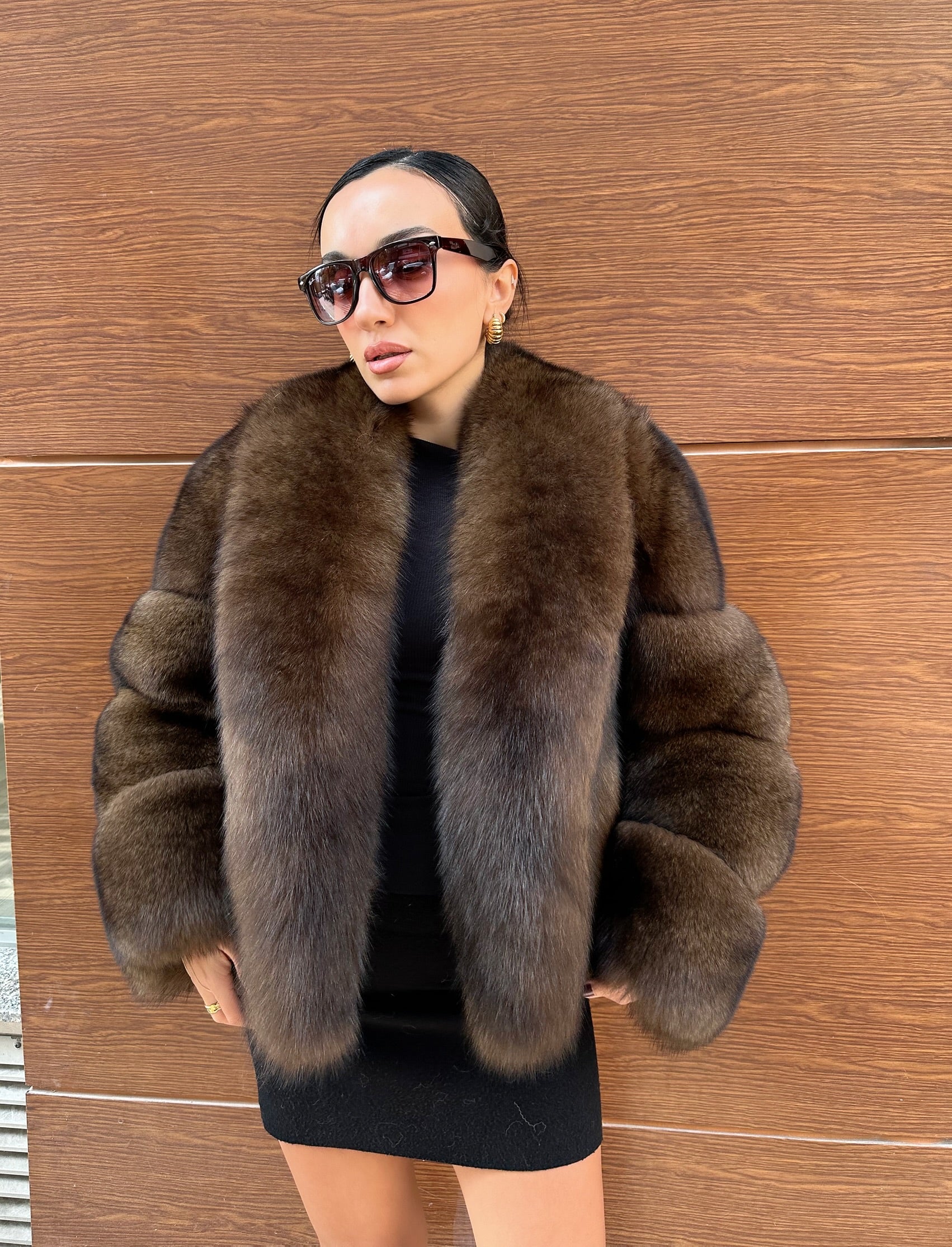 Brown Color  Premium Quality Fox Fur Jacket