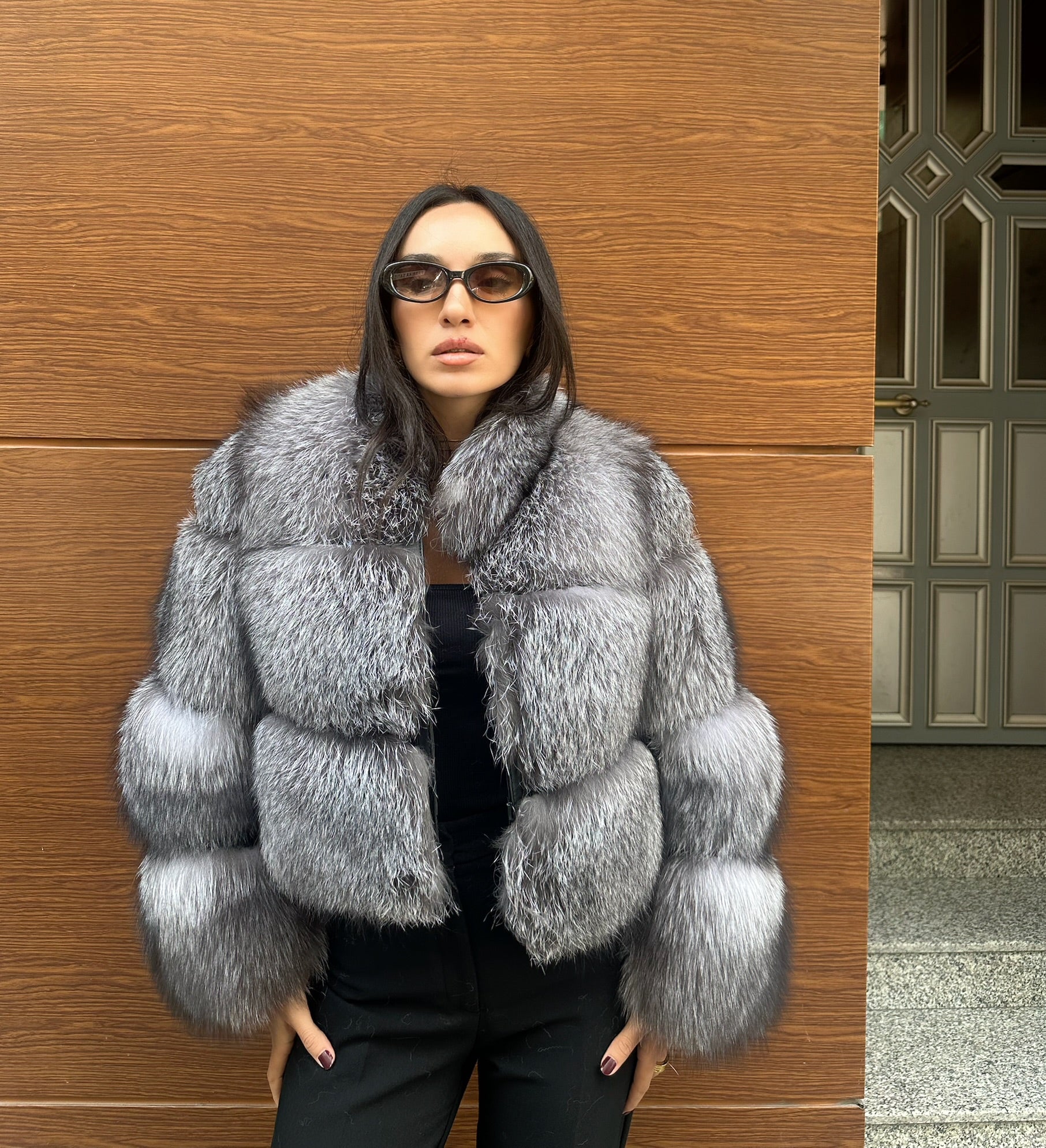 Premium Quality Gray Frost Fox Fur Jacket