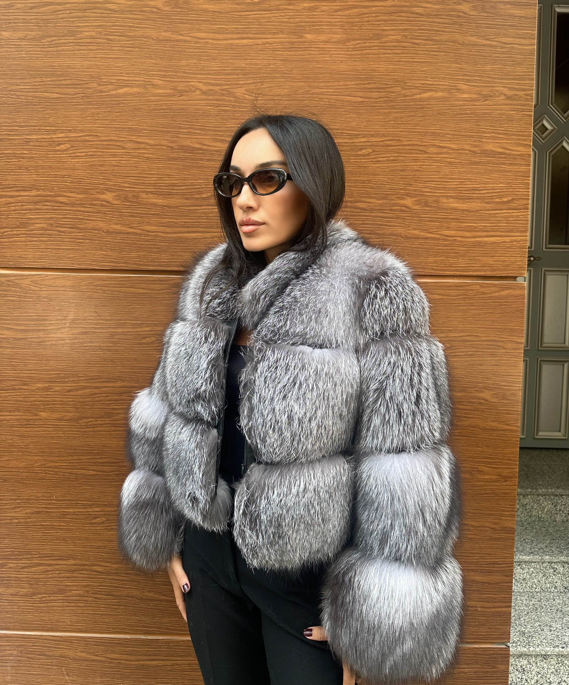 Premium Quality Gray Frost Fox Fur Jacket