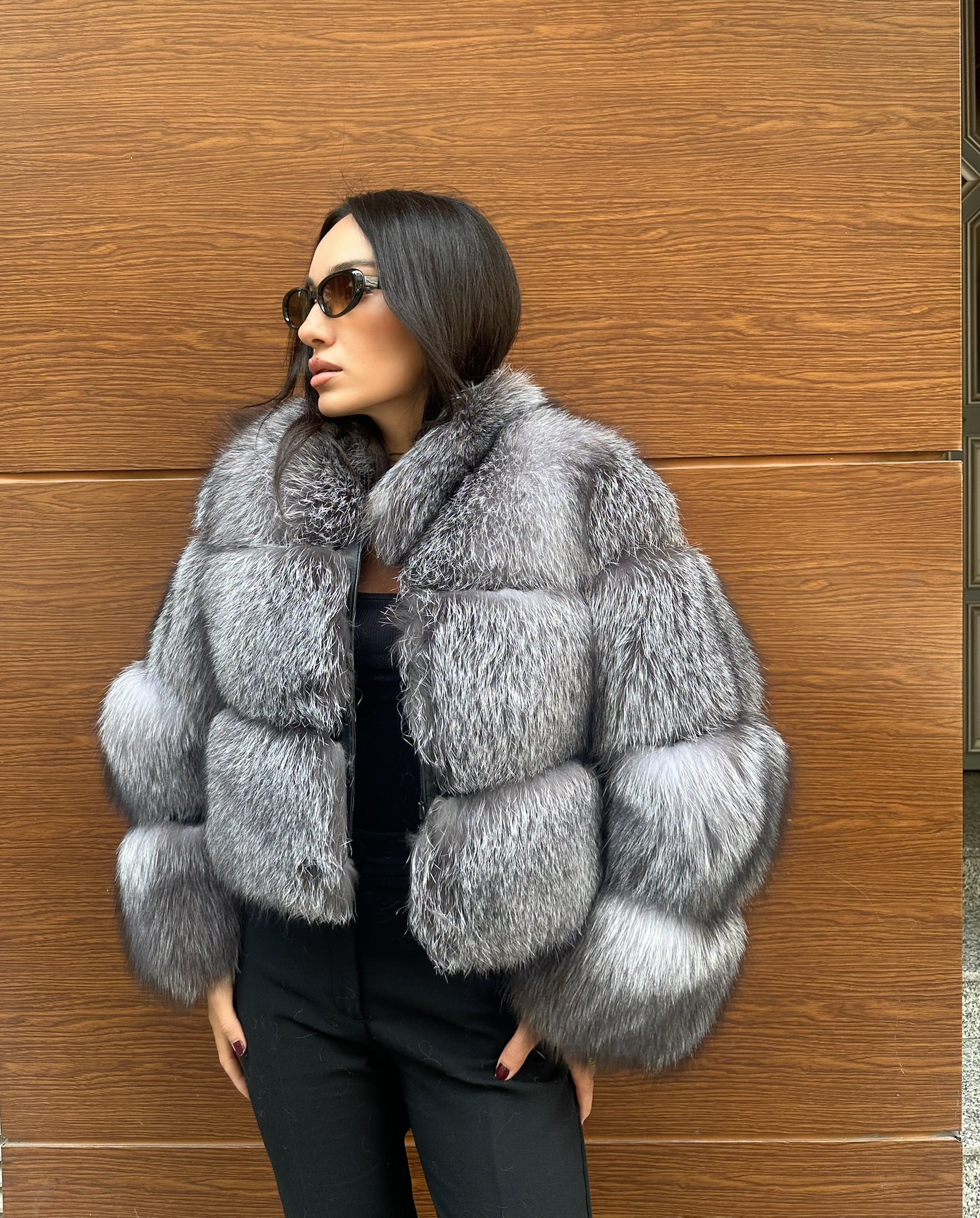 Premium Quality Gray Frost Fox Fur Jacket
