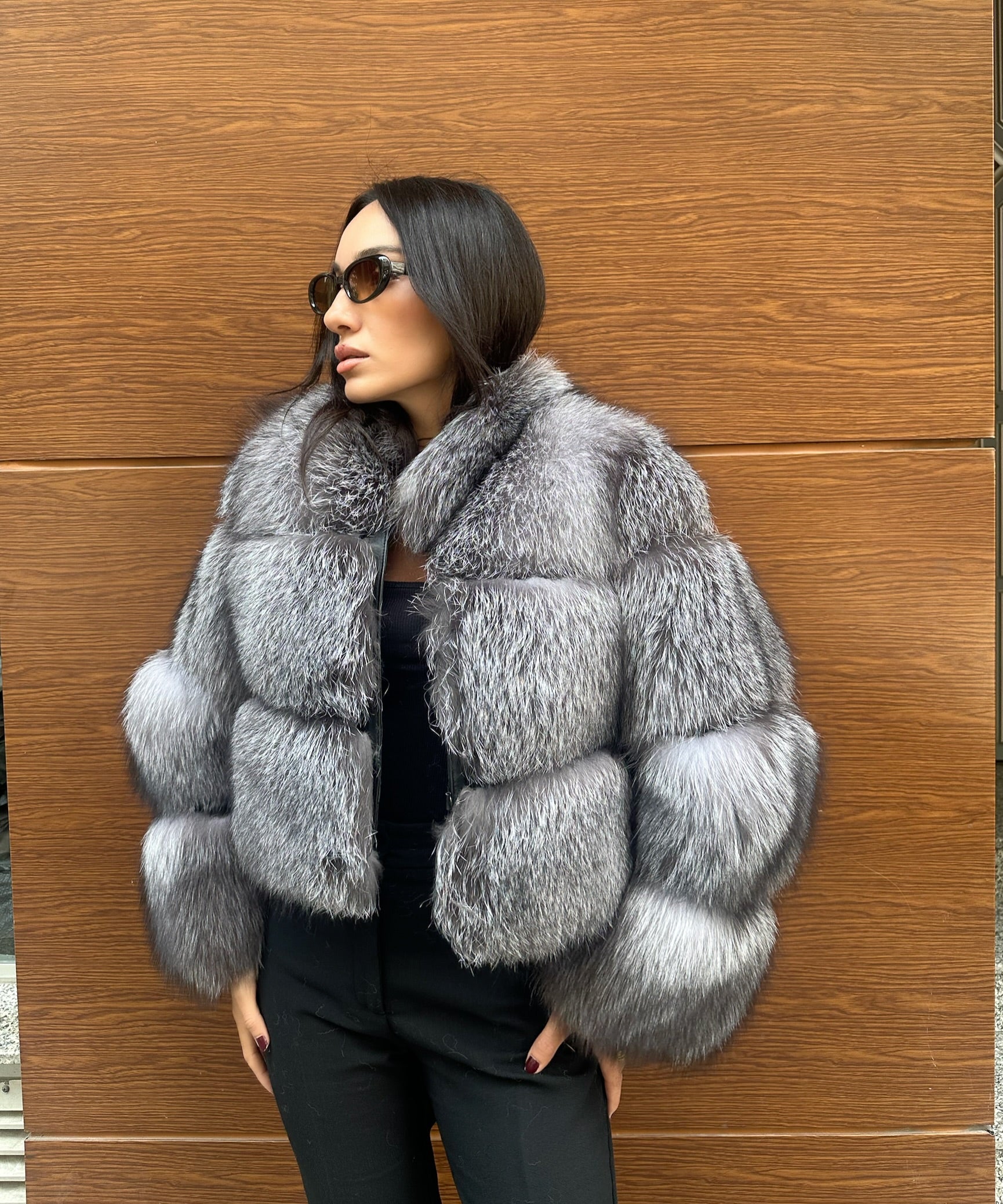 Premium Quality Gray Frost Fox Fur Jacket