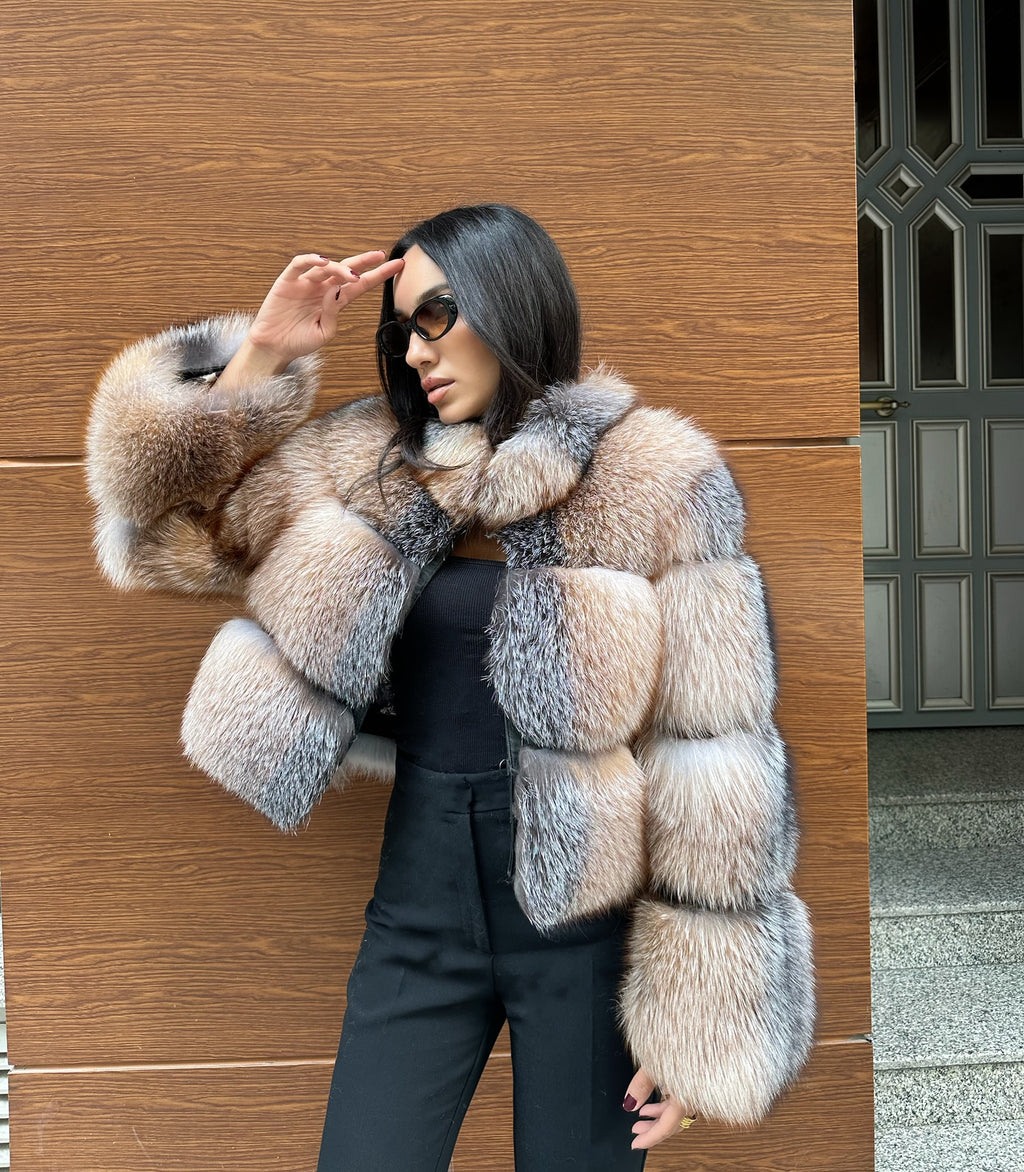 Premium Quality Frost Natural Fox Fur Jacket