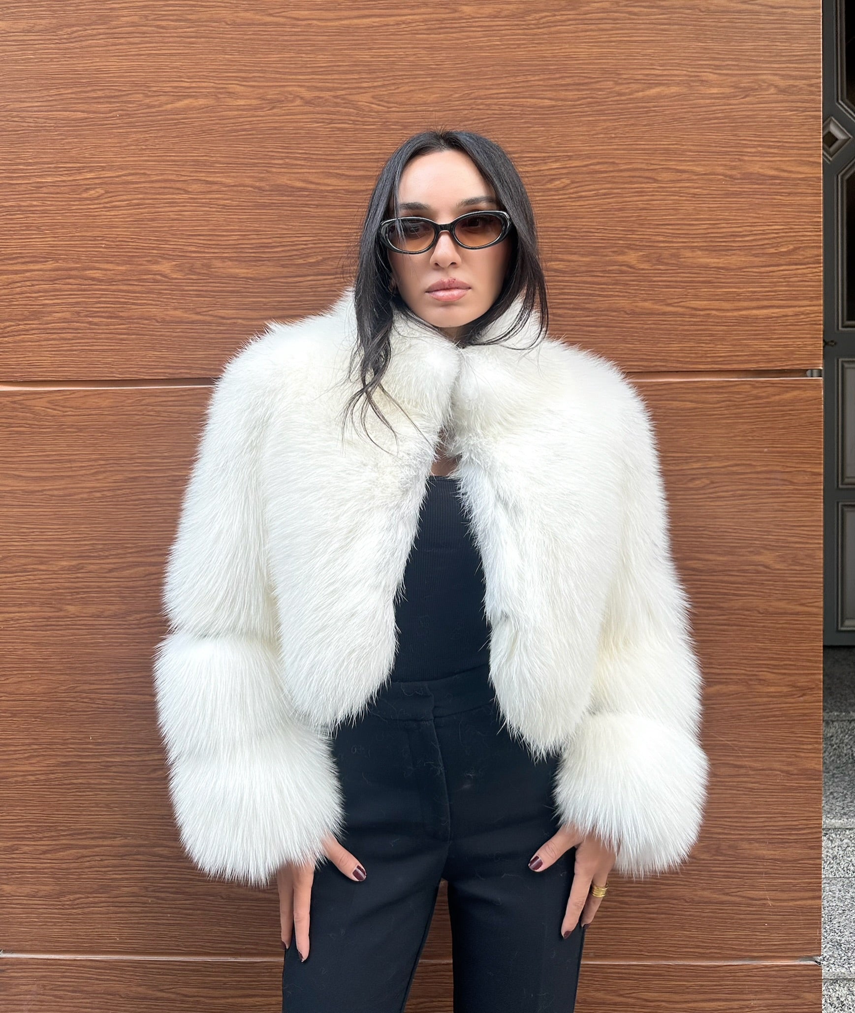 Premium Quality Frost Natural White Fox Fur Jacket