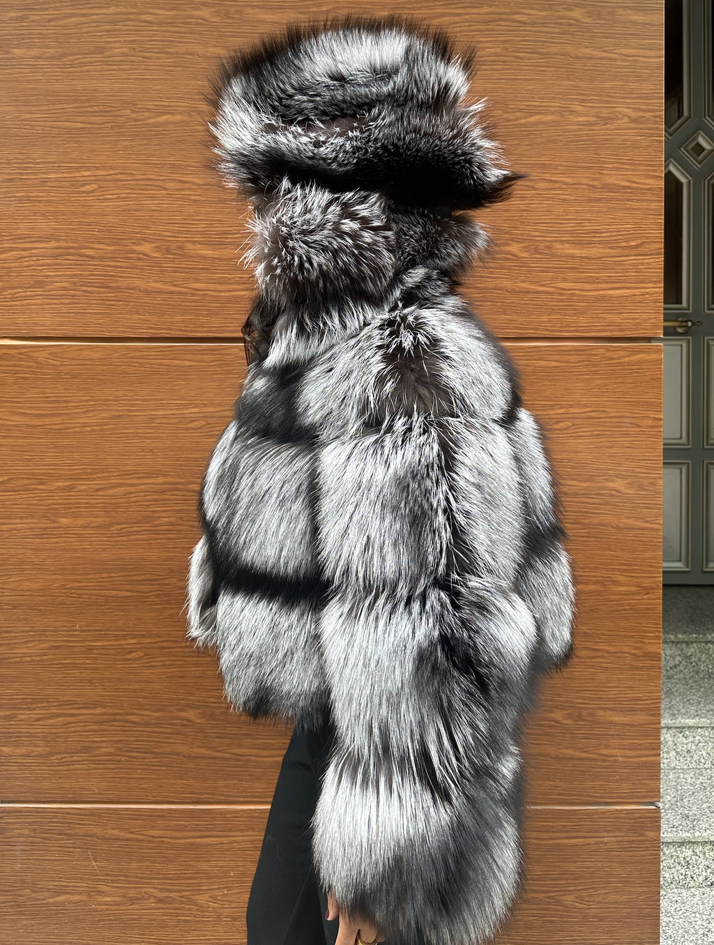 Premium Quality Black and white Argentina Fox Fur Jacket
