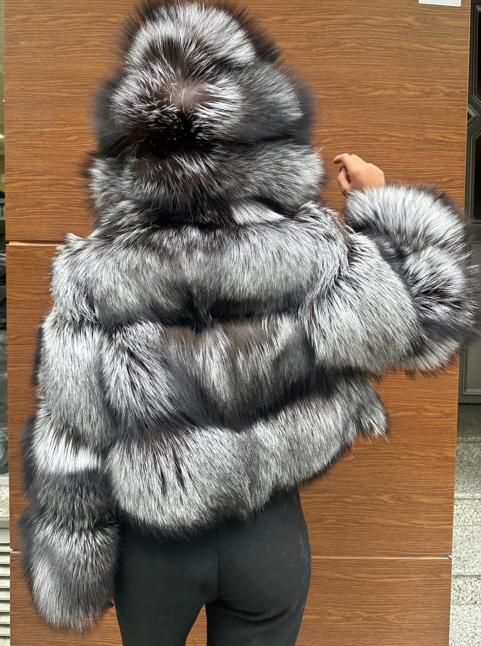 Premium Quality Black and white Argentina Fox Fur Jacket