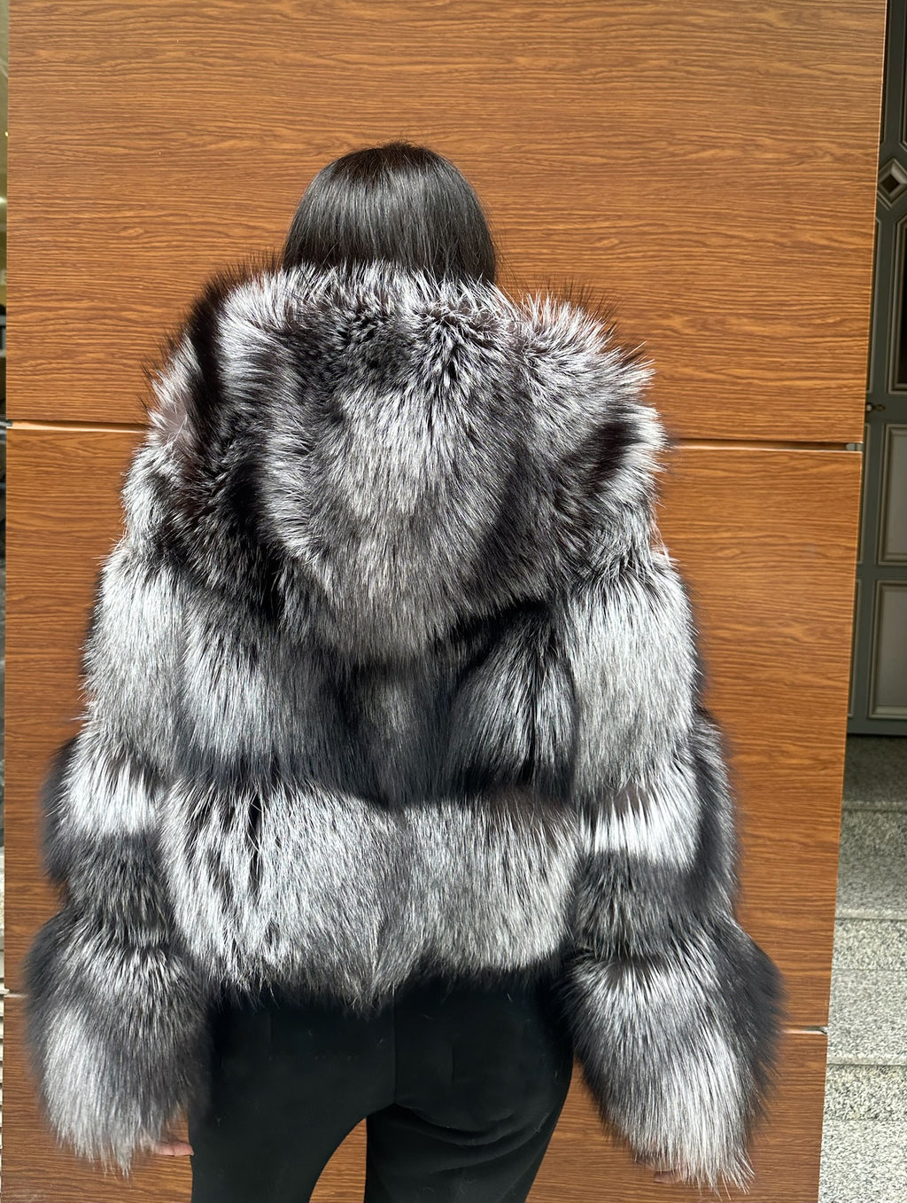 Premium Quality Black and white Argentina Fox Fur Jacket