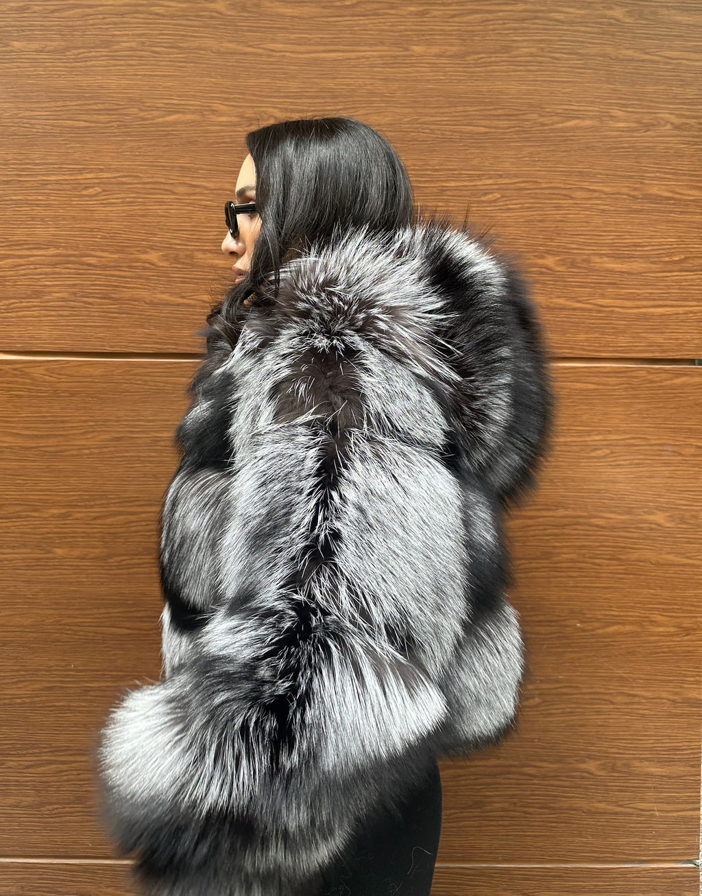 Premium Quality Black and white Argentina Fox Fur Jacket