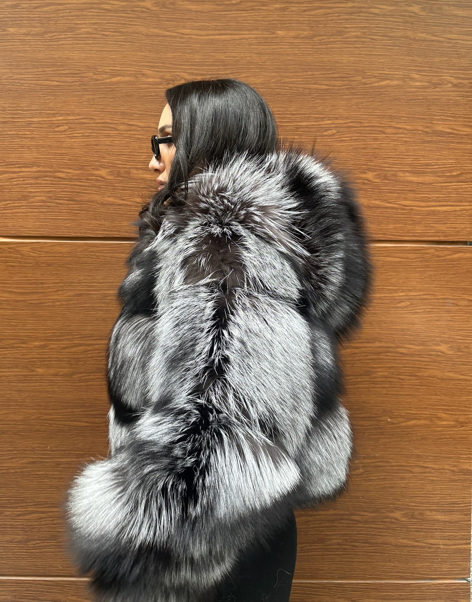 Premium Quality Black and white Argentina Fox Fur Jacket